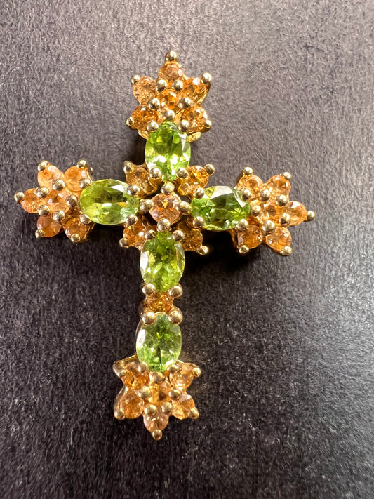 Vintage 10K Yellow Gold Tsavorite and Golden Beryl Cross Pendant – Samuel Aaron