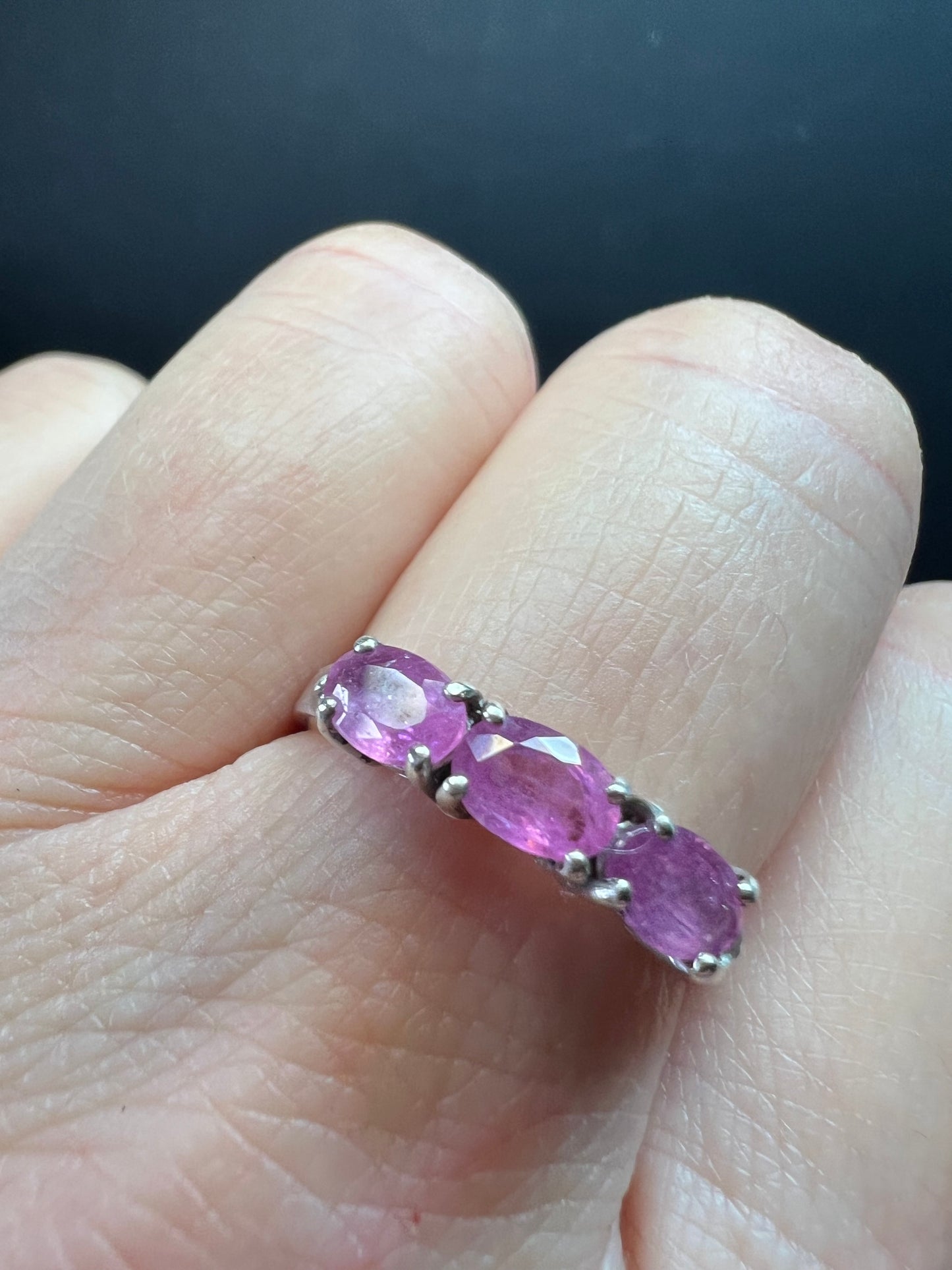 Pink Sapphire & White Zircon Sterling Silver Ring Size 9