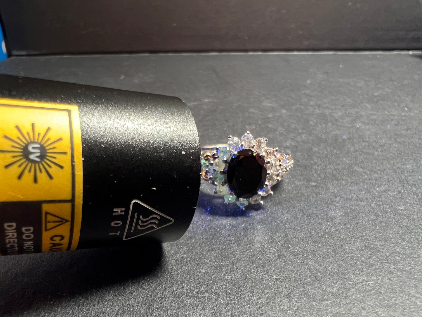 NEW Elite Shungite and zircon halo ring in vermeil and rhodium over sterling silver size 8