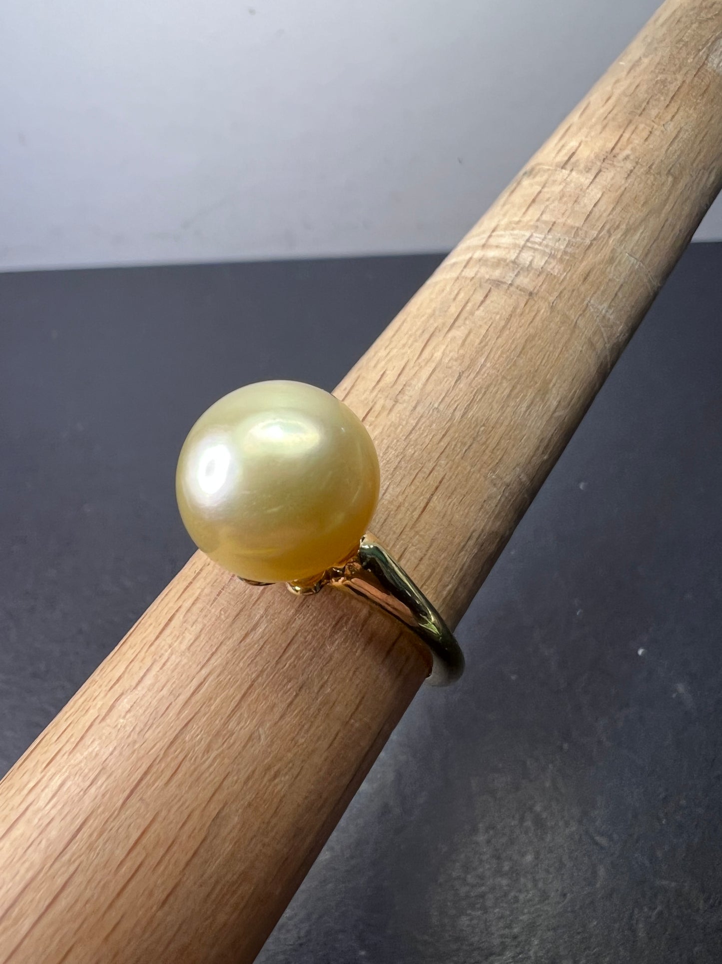 10mm yellow cultured pearl solitaire ring in gold over sterling silver size 9