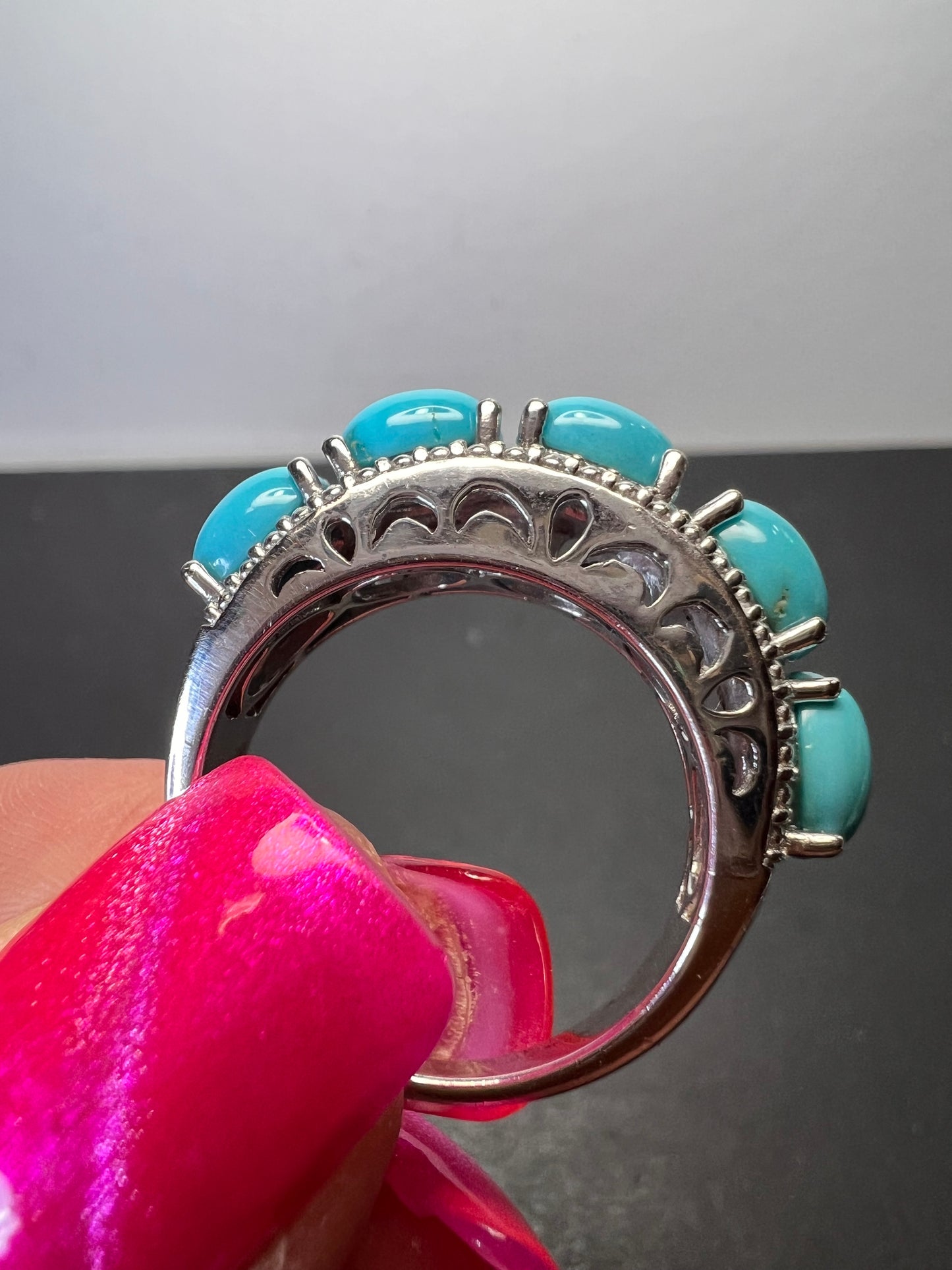 Sleeping Beauty turquoise five stone sterling silver ring size 9