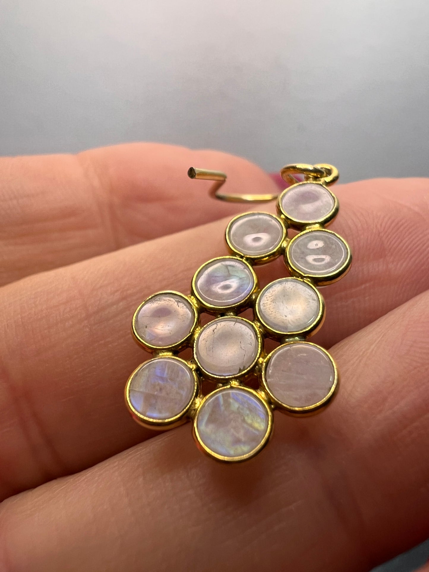 Rainbow moonstone chandelier earrings in gold over sterling silver