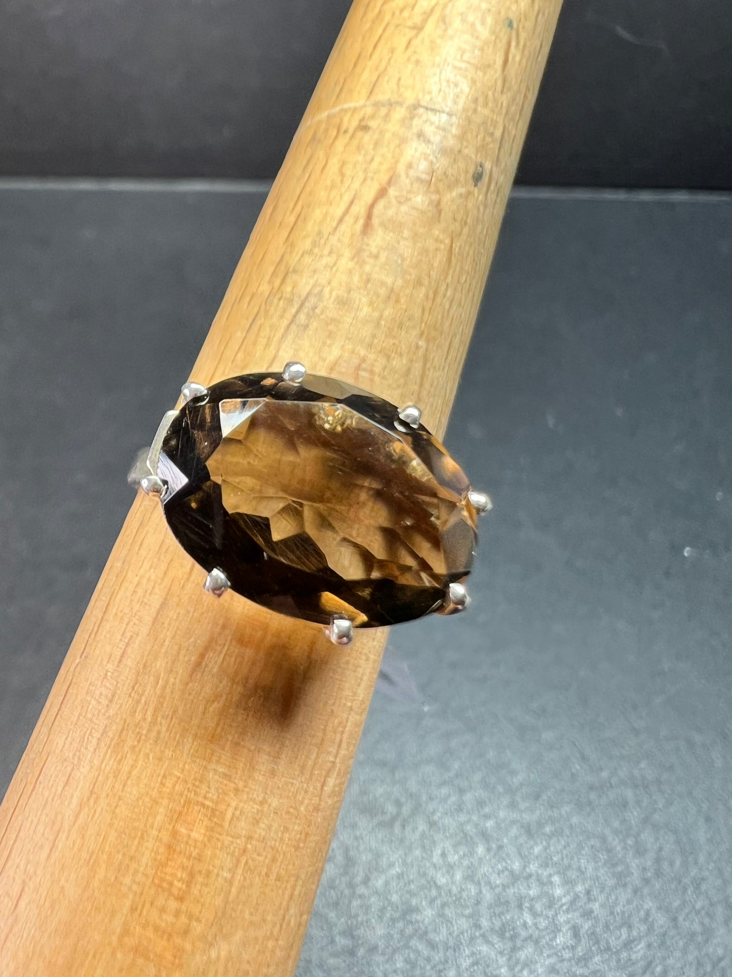 Smoky Quartz 925 Sterling Silver Statement Ring Size 9