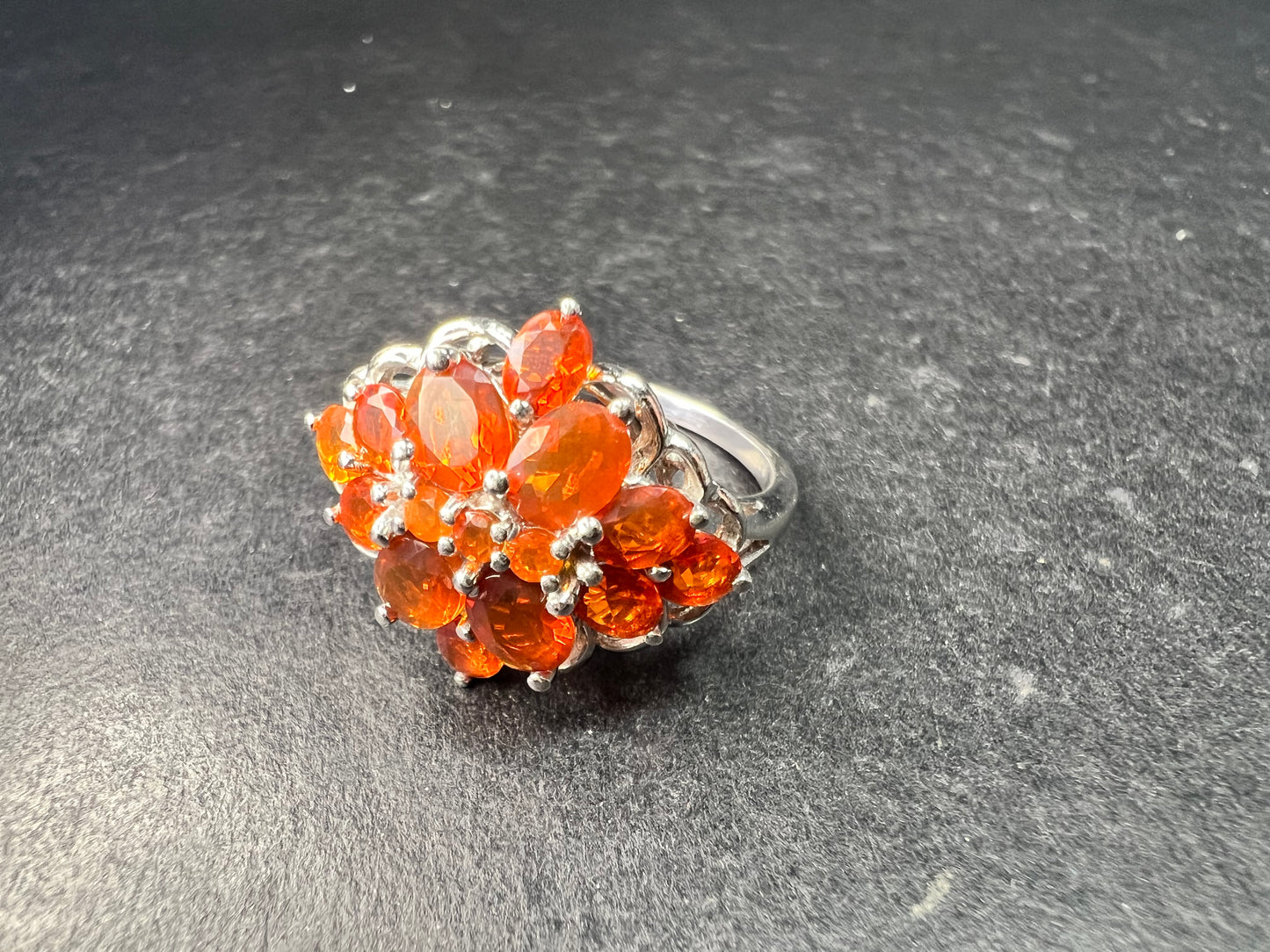 Vintage Sterling Silver Mexican Fire Opal Floral Cluster Ring Sz 9