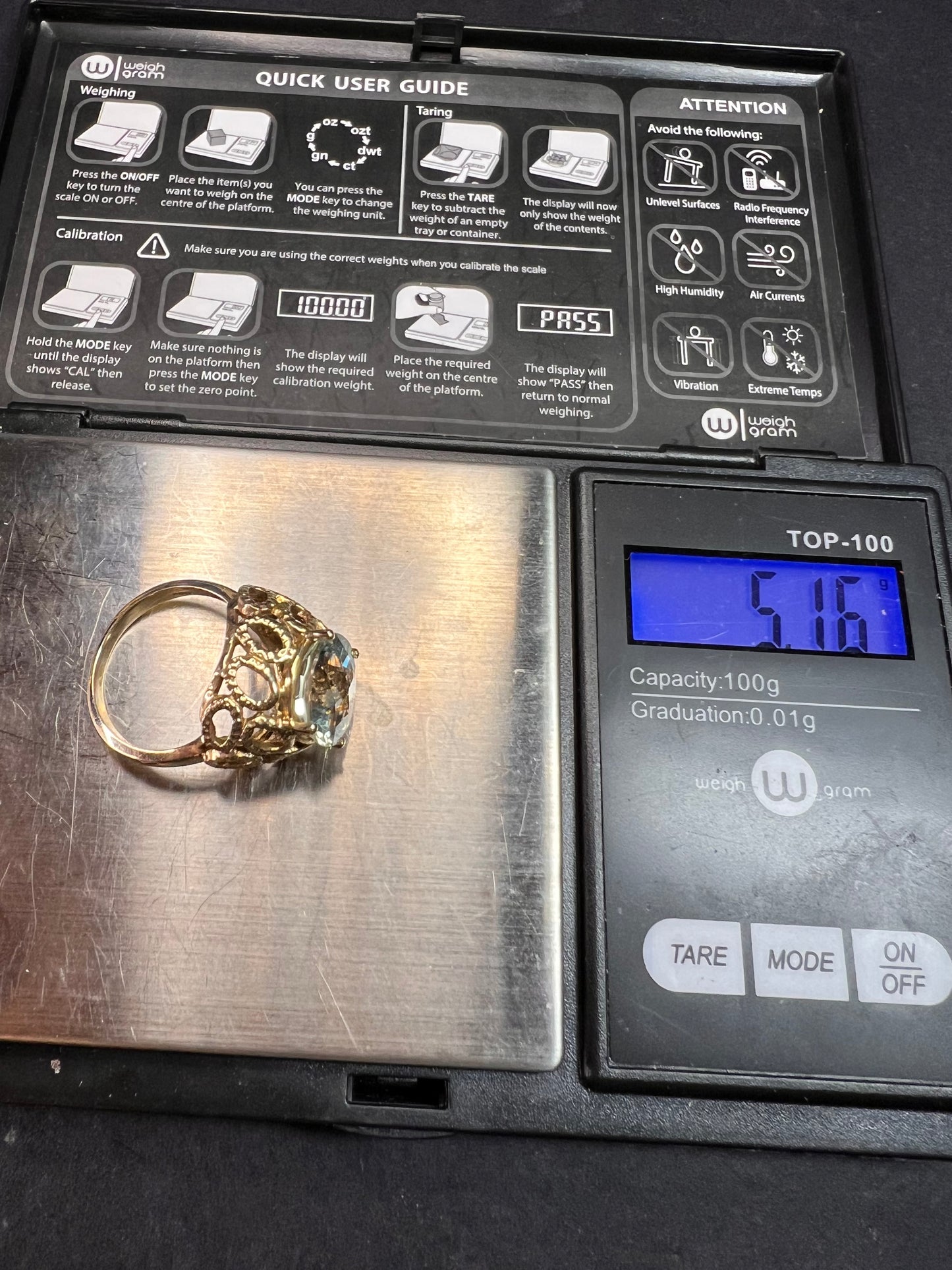 Vintage 10K Yellow Gold Prasiolite (Green Amethyst) Filigree Statement Ring Size 7