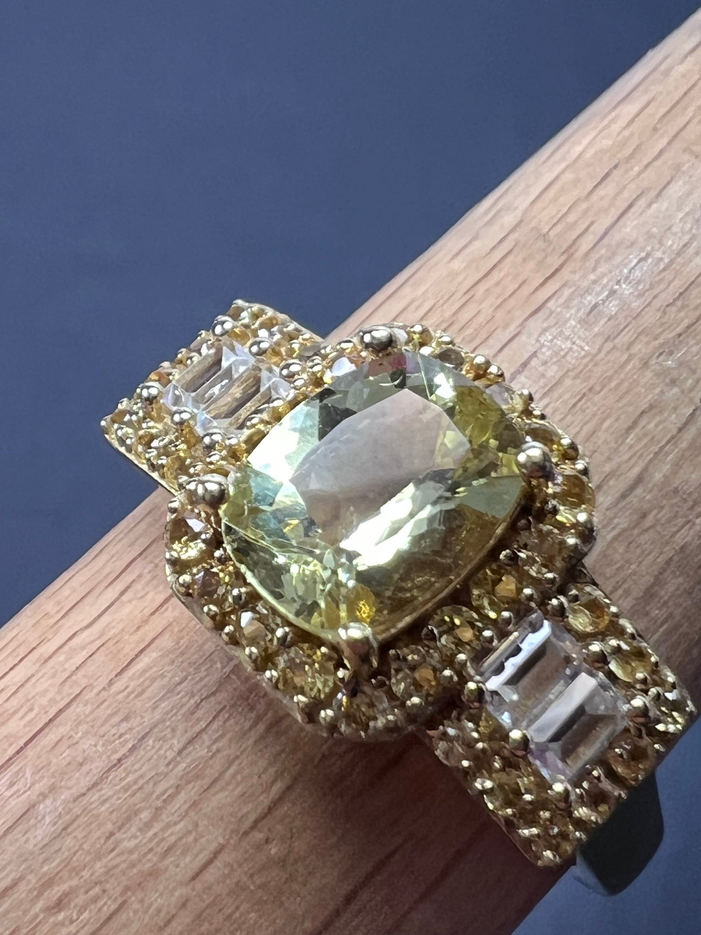 Canary yellow apatite, yellow sapphire, white topaz gold over sterling silver ring size 9