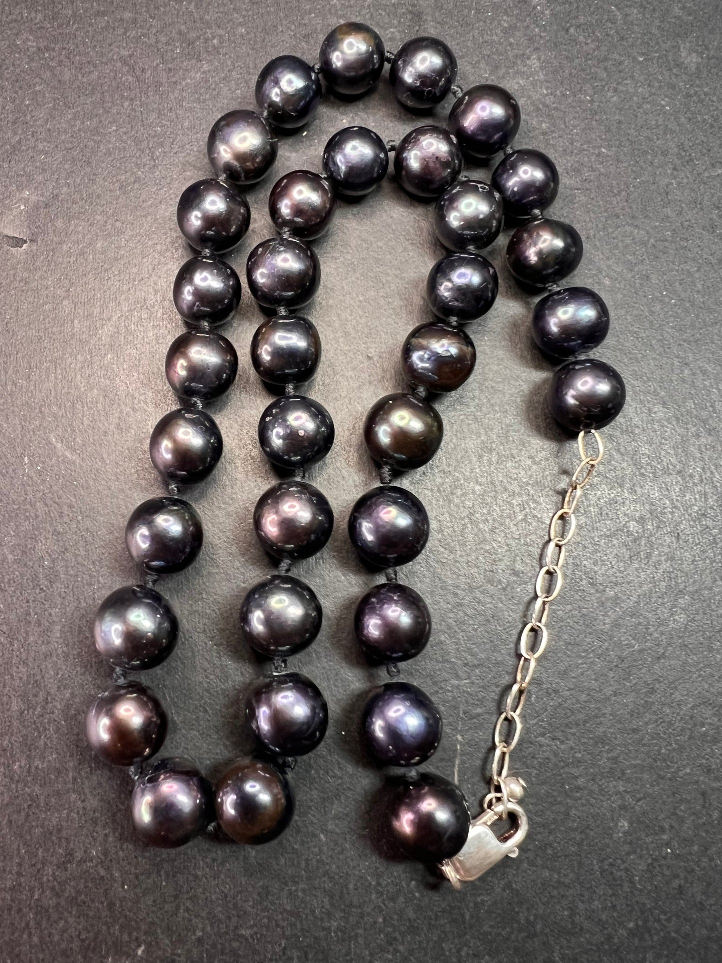 New Black Cultured Freshwater Pearl Necklace 11mm, 18–20”, 925 Silver