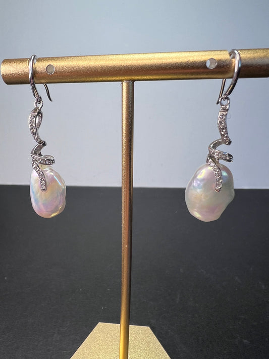 Boroque white pearl sterling silver earrings