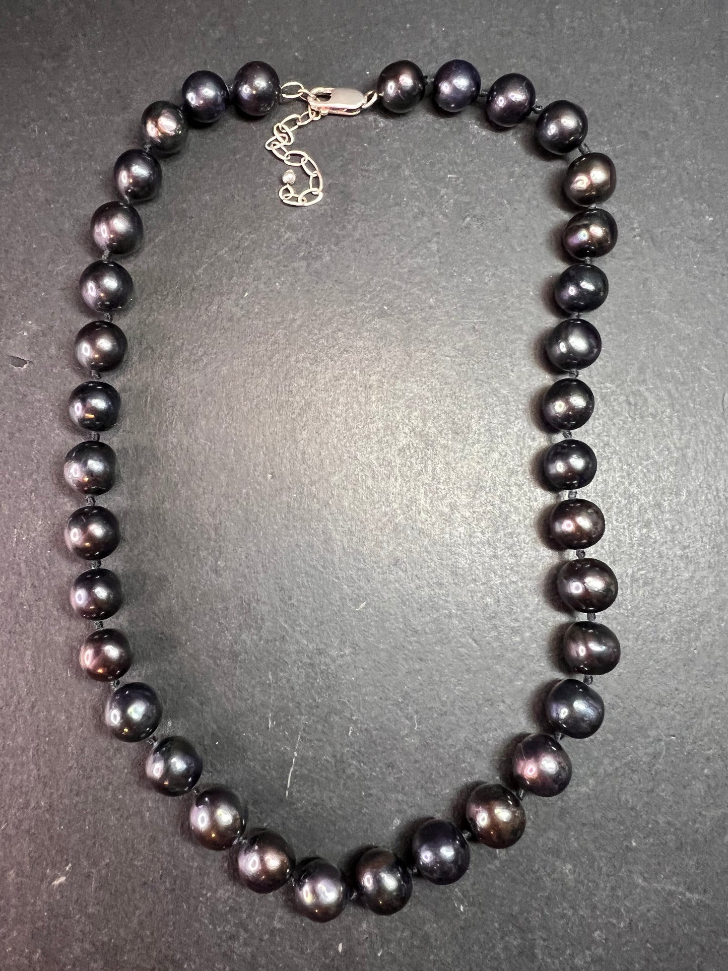 New Black Cultured Freshwater Pearl Necklace 11mm, 18–20”, 925 Silver