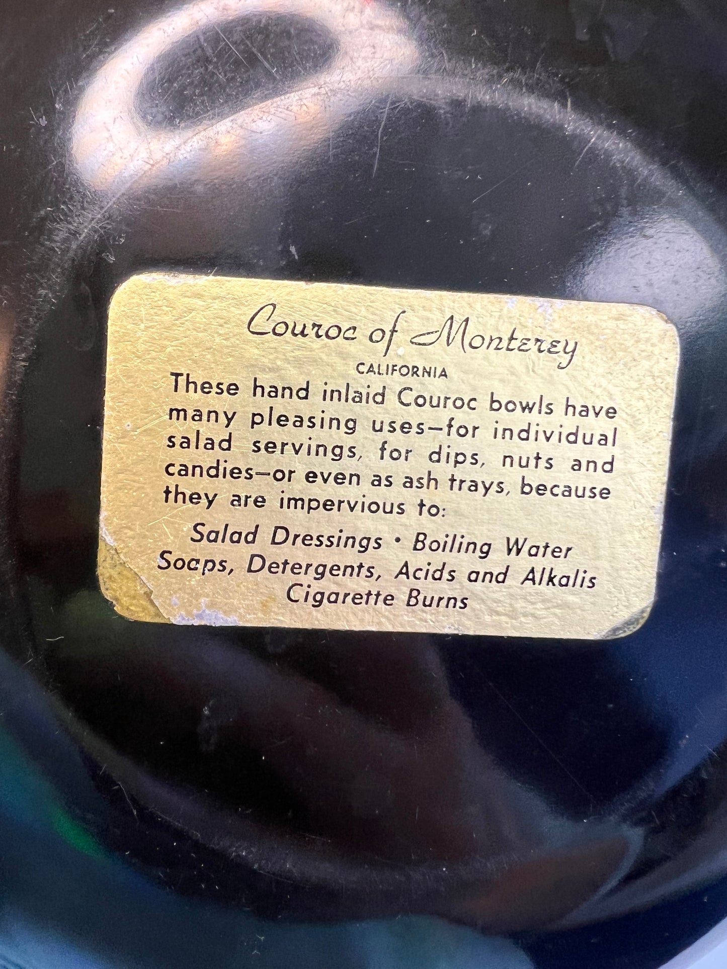 Vintage Couroc of Monterey Owl Inlay Bowl | MCM Black Resin Serving Dish 7.5"