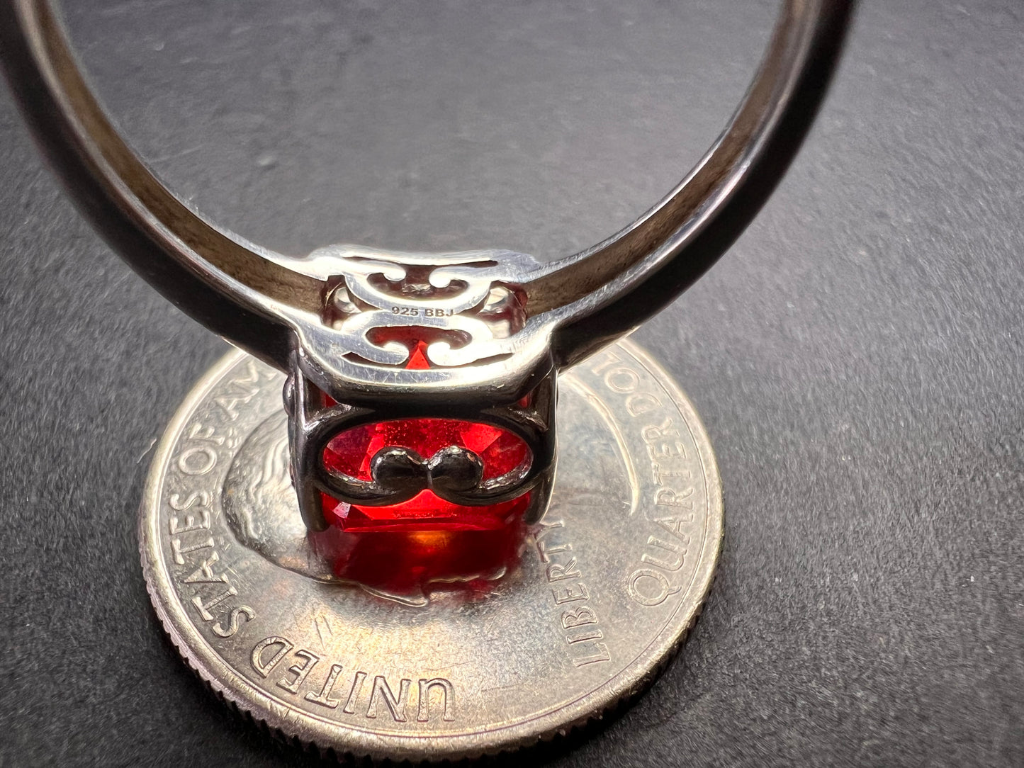 Lab created padparadscha sapphire rhodium over sterling silver solitaire ring size 9