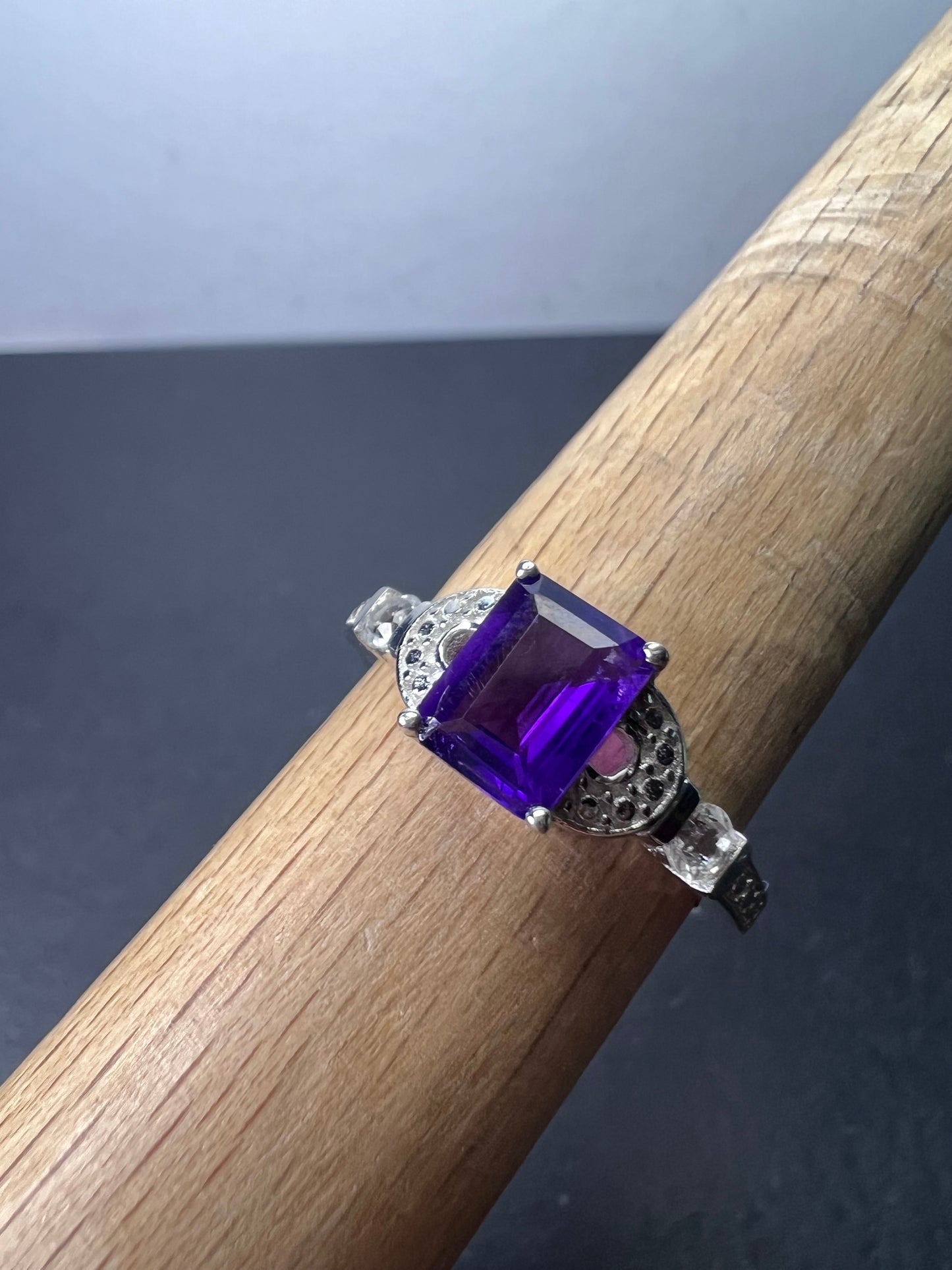 Amethyst and white topaz sterling silver ring size 9