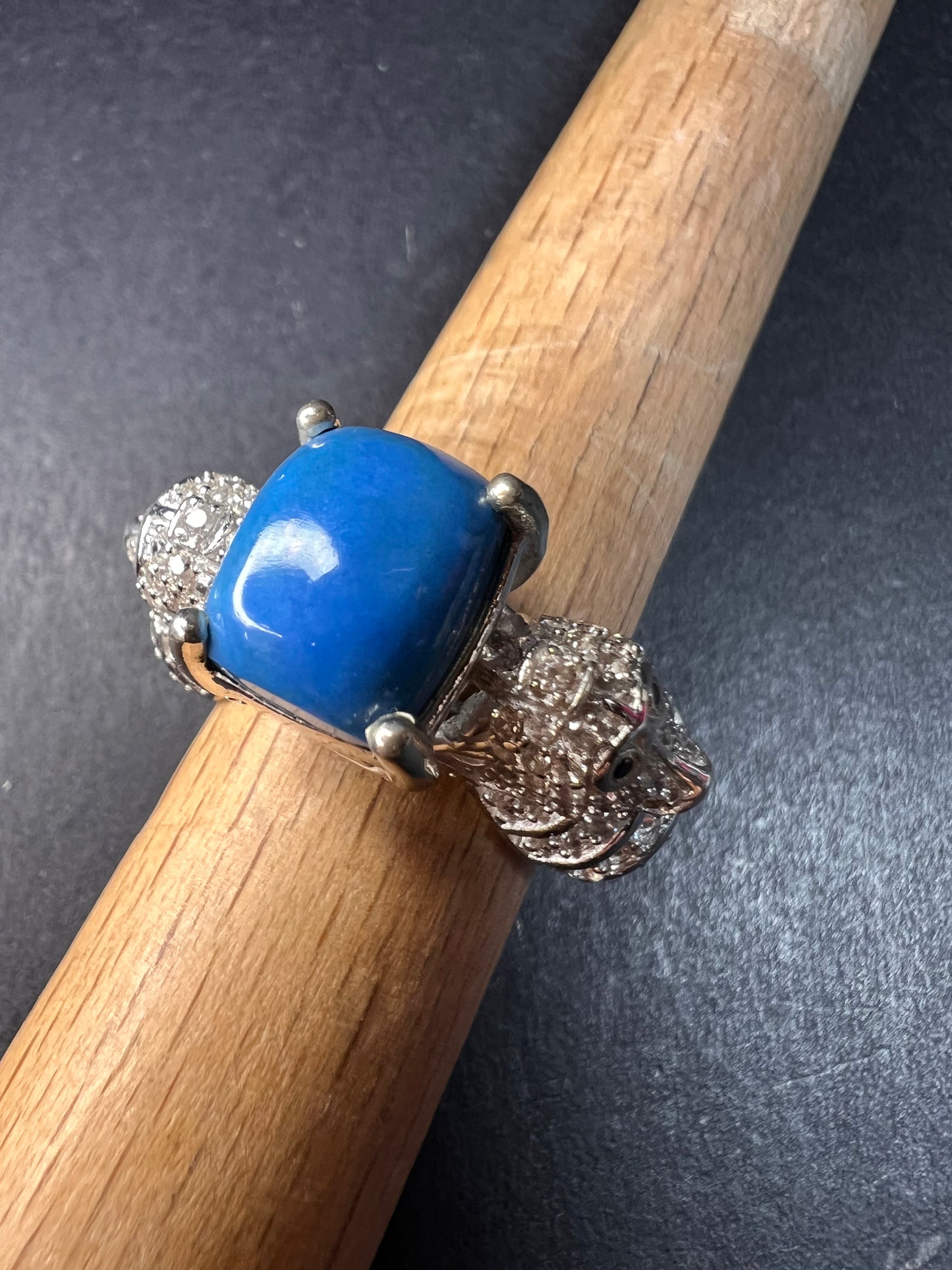 NEW Ceruleite and zircon seahorse ring in sterling silver size 8