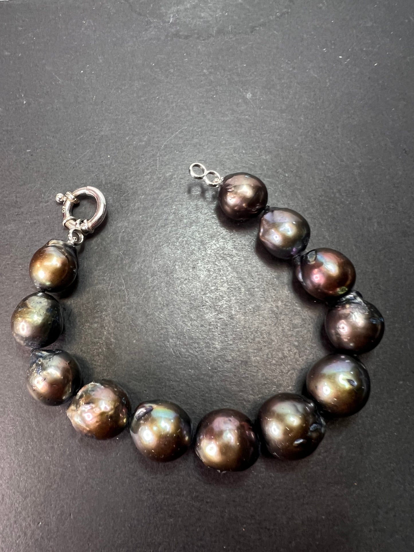 13-14mm Tahitian pearl bracelet with sterling silver clasp