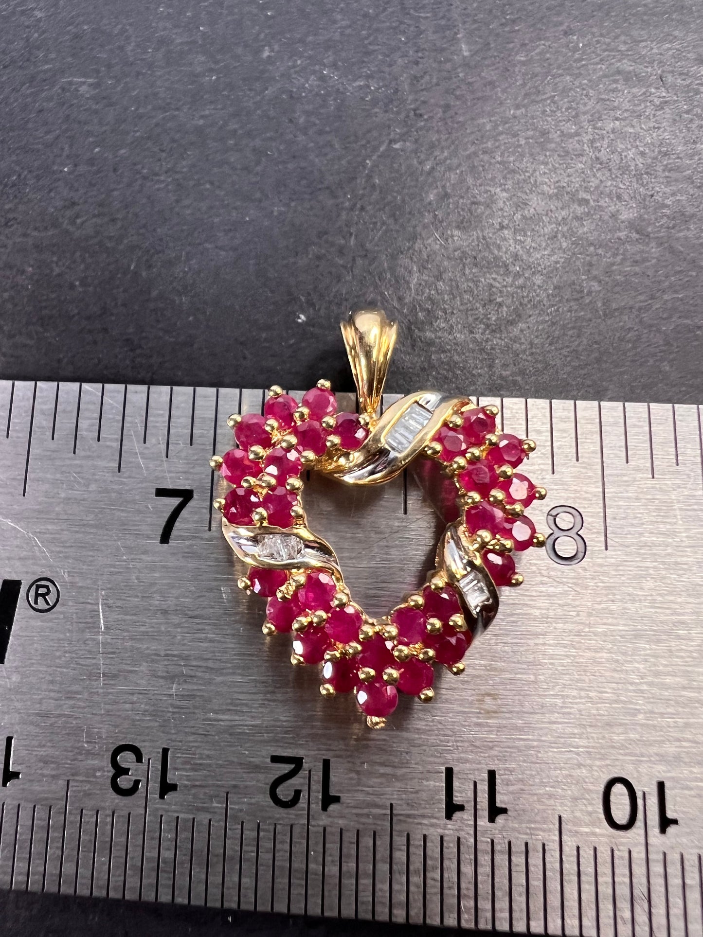 10k gold ruby and diamond heart pendant