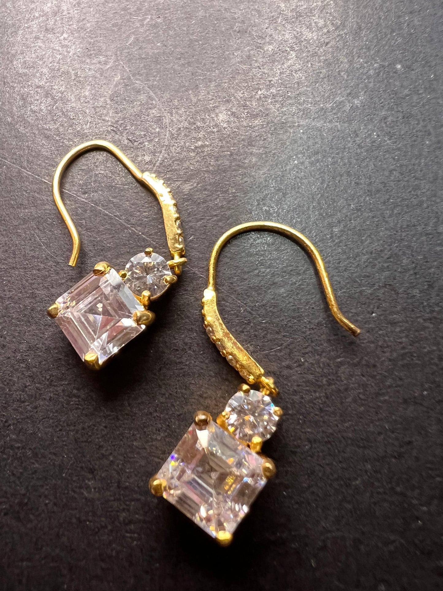 White Cubic Zirconia Asscher Cut 18k Yellow Gold Over Sterling Silver Dangle Earrings 9.40ctw