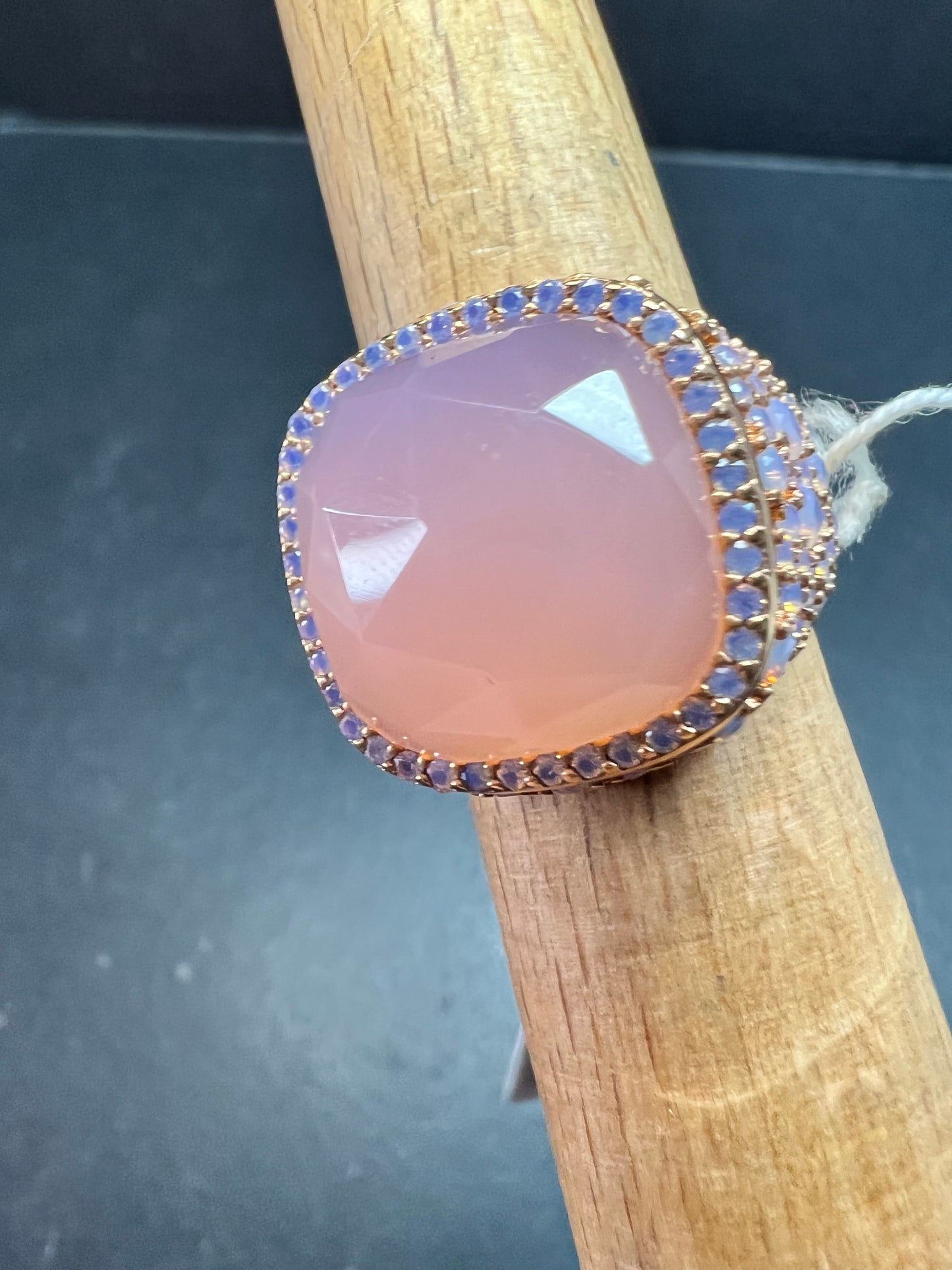 Pink Chalcedony Statement Ring 18K Rose Gold Plated Size 7.5 NWT
