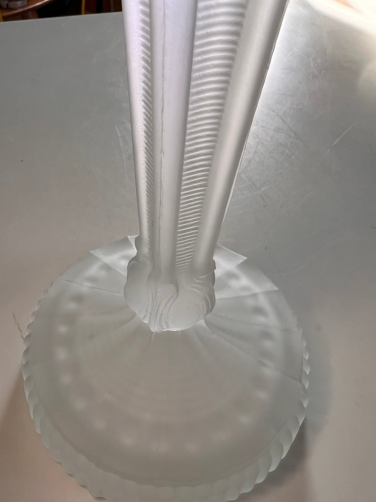 Vintage Frosted Glass Candlestick | Lalique Style Art Deco Taper Holder 6.75"