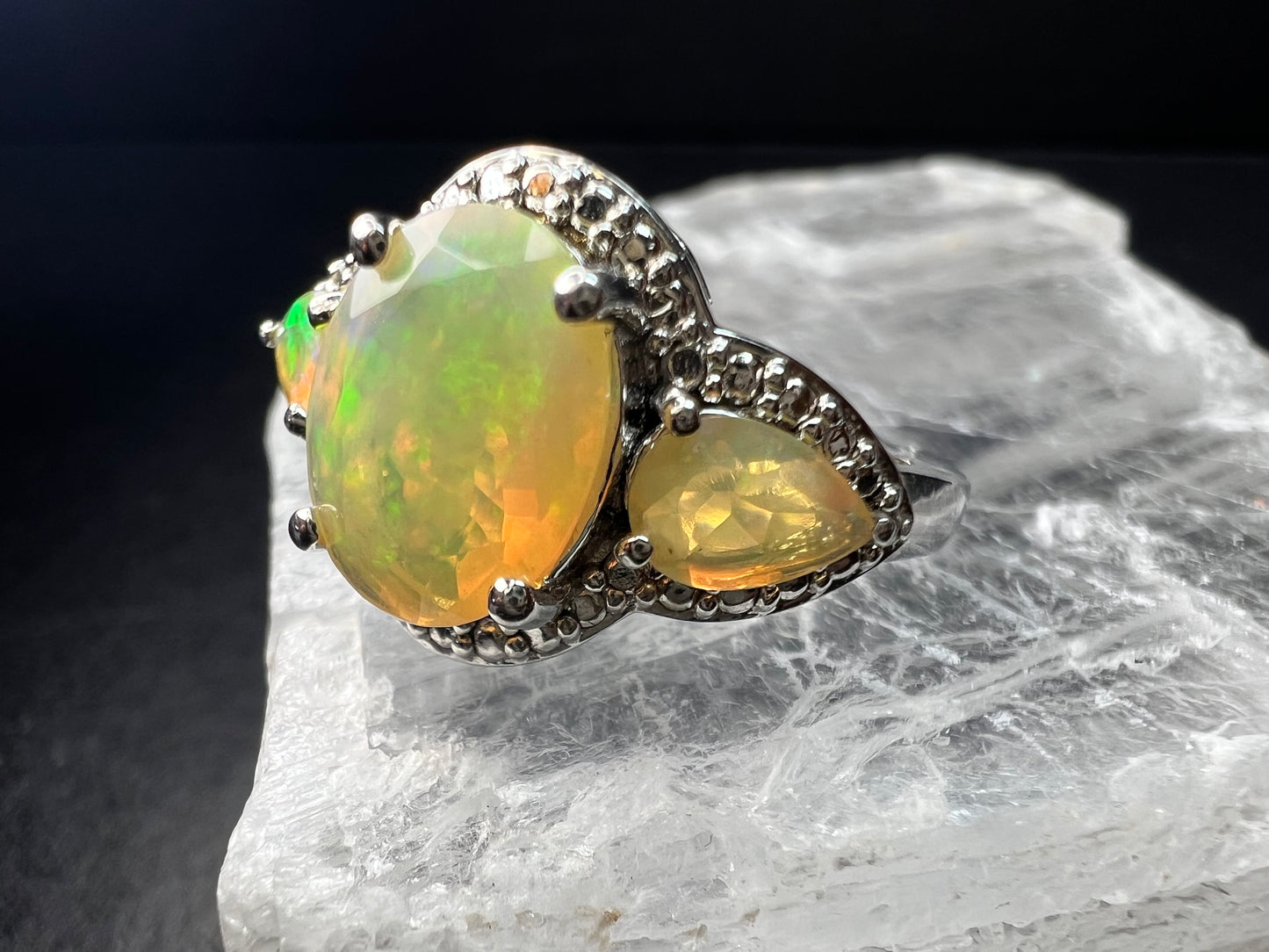 Ethiopian Opal Sterling Silver Halo Ring Size 6