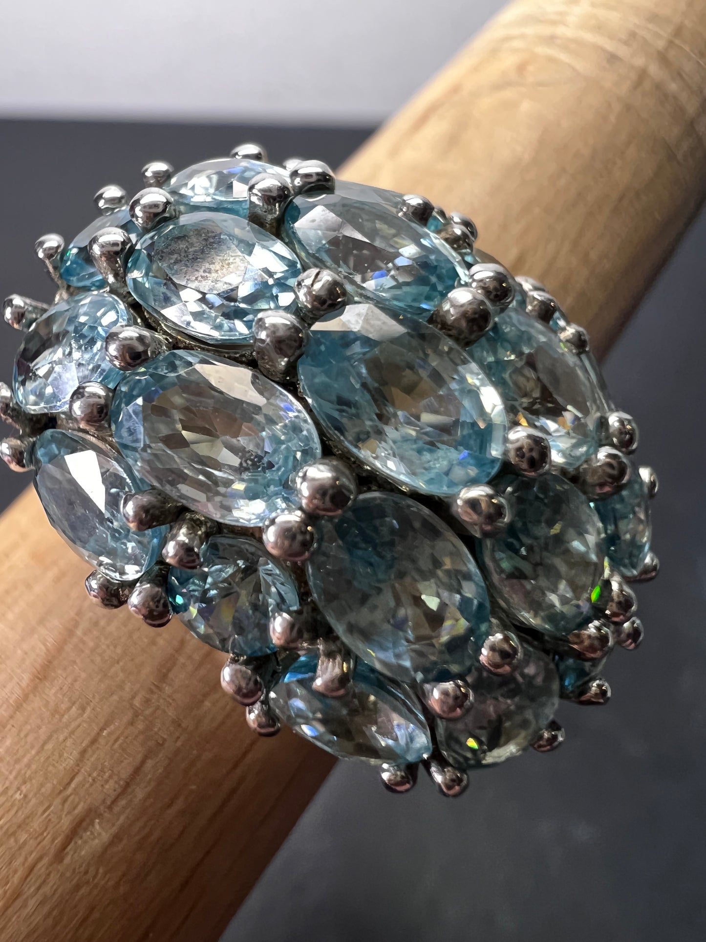 Blue topaz sterling silver cluster statement ring size 9