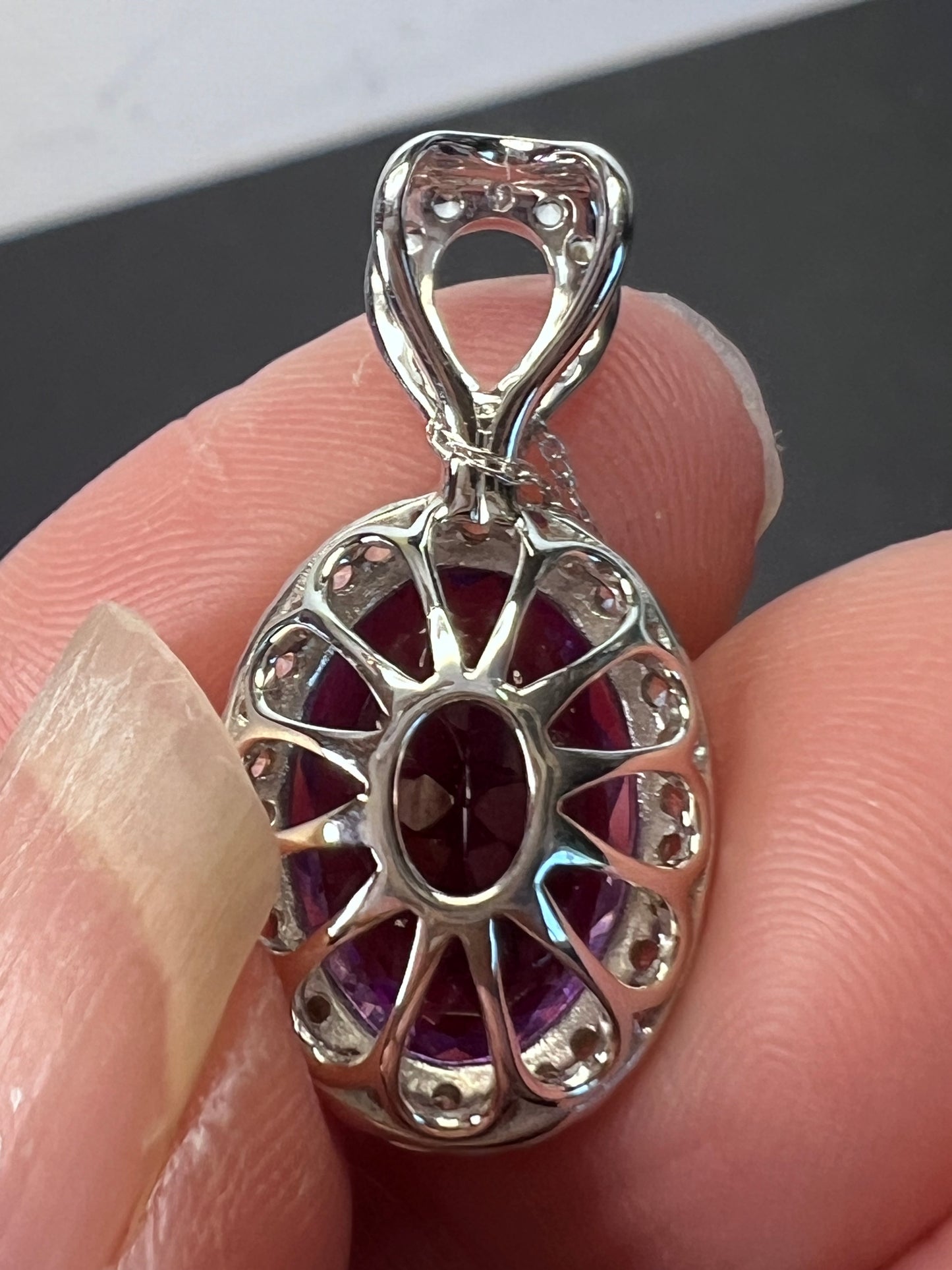 African amethyst 10k white gold and topaz halo pendant and chain necklace