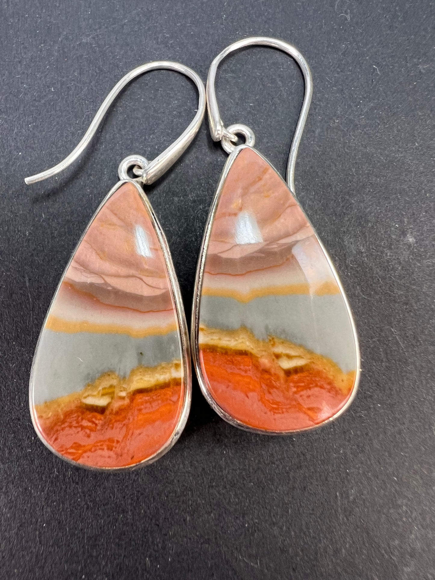 NEW Polychrome Jasper teardrop sterling silver dangle earrings 11.37 grams