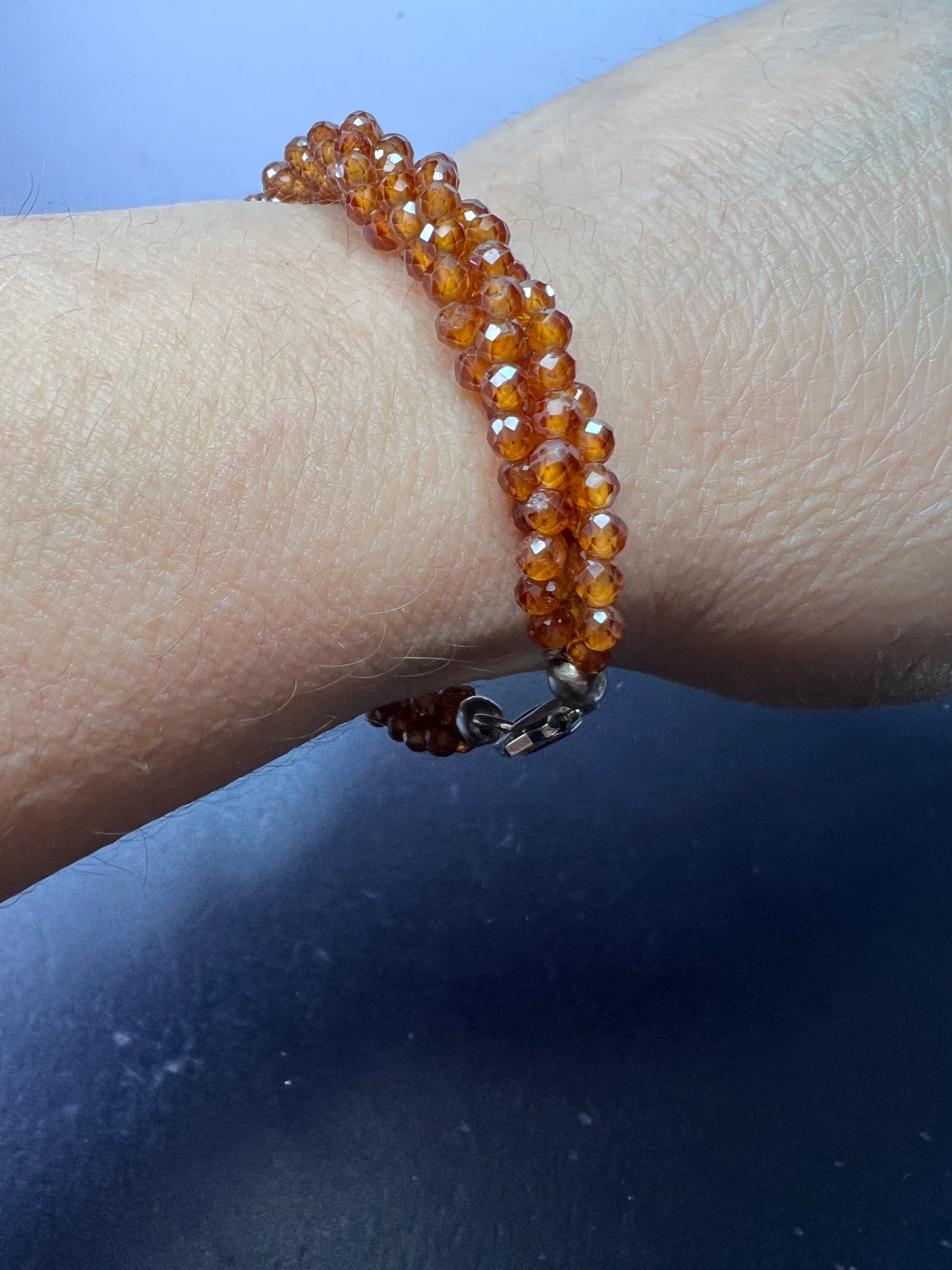 Hessonite garnet 4 strand bracelet with sterling clasp 7 inches