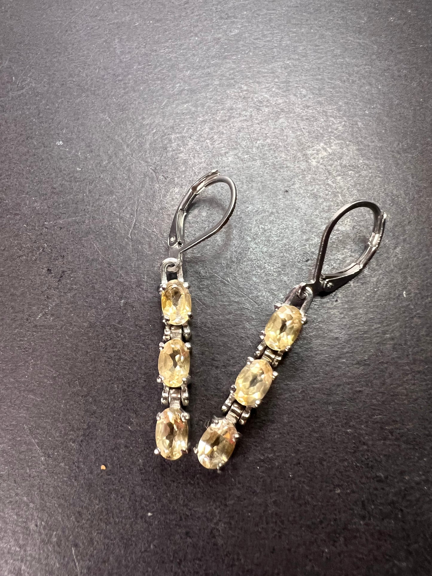 Citrine gemstone dangle earrings in stainless steel