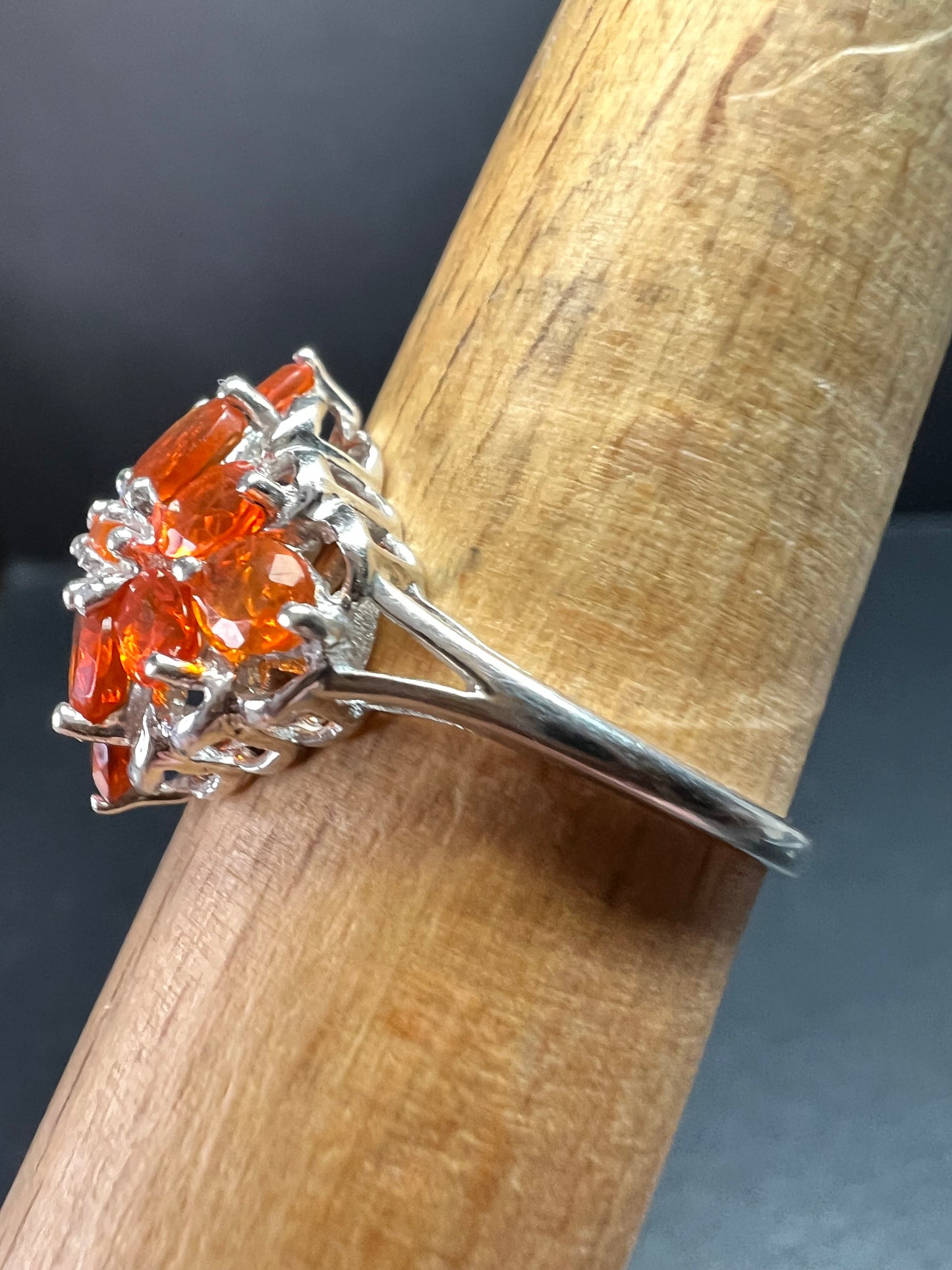 Vintage Sterling Silver Mexican Fire Opal Floral Cluster Ring Sz 9