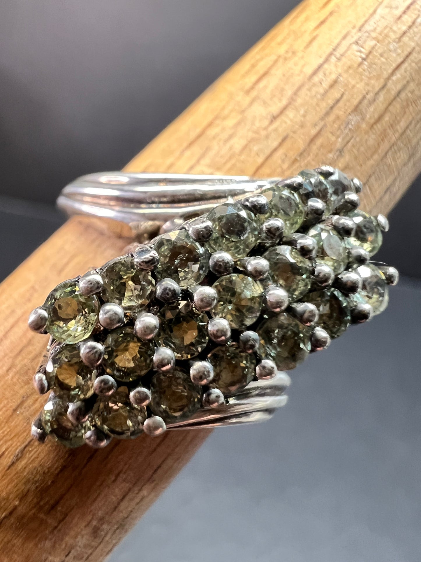 Vintage Sterling Silver Green Sapphire Cluster Ring Size 7