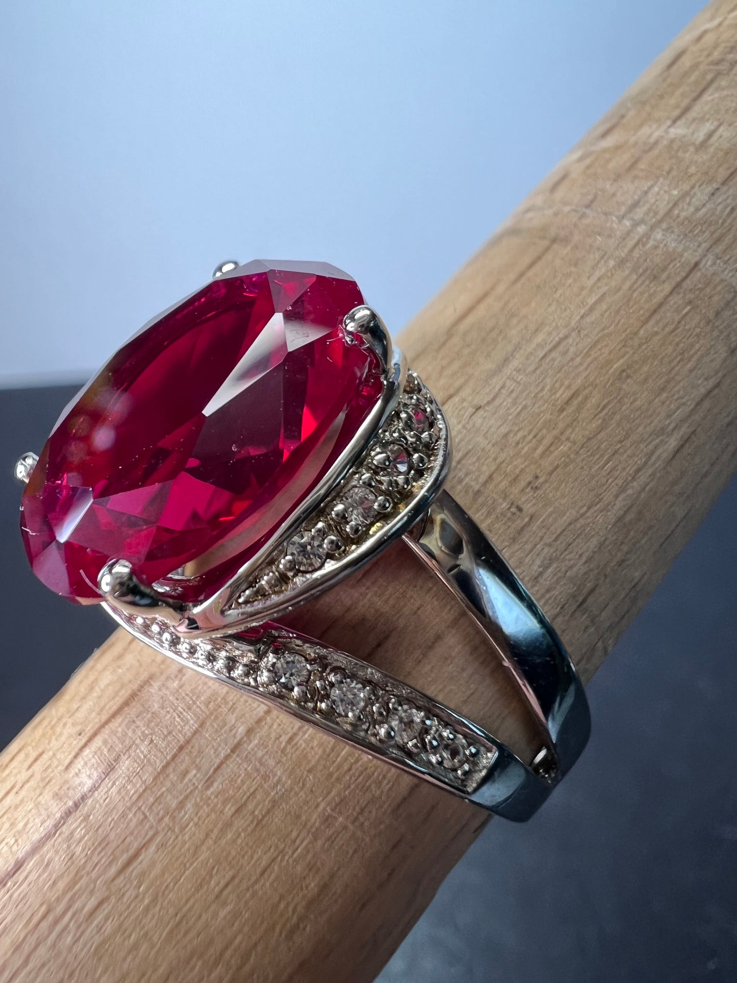 Lab created ruby cocktail ring in sterling silver size 9