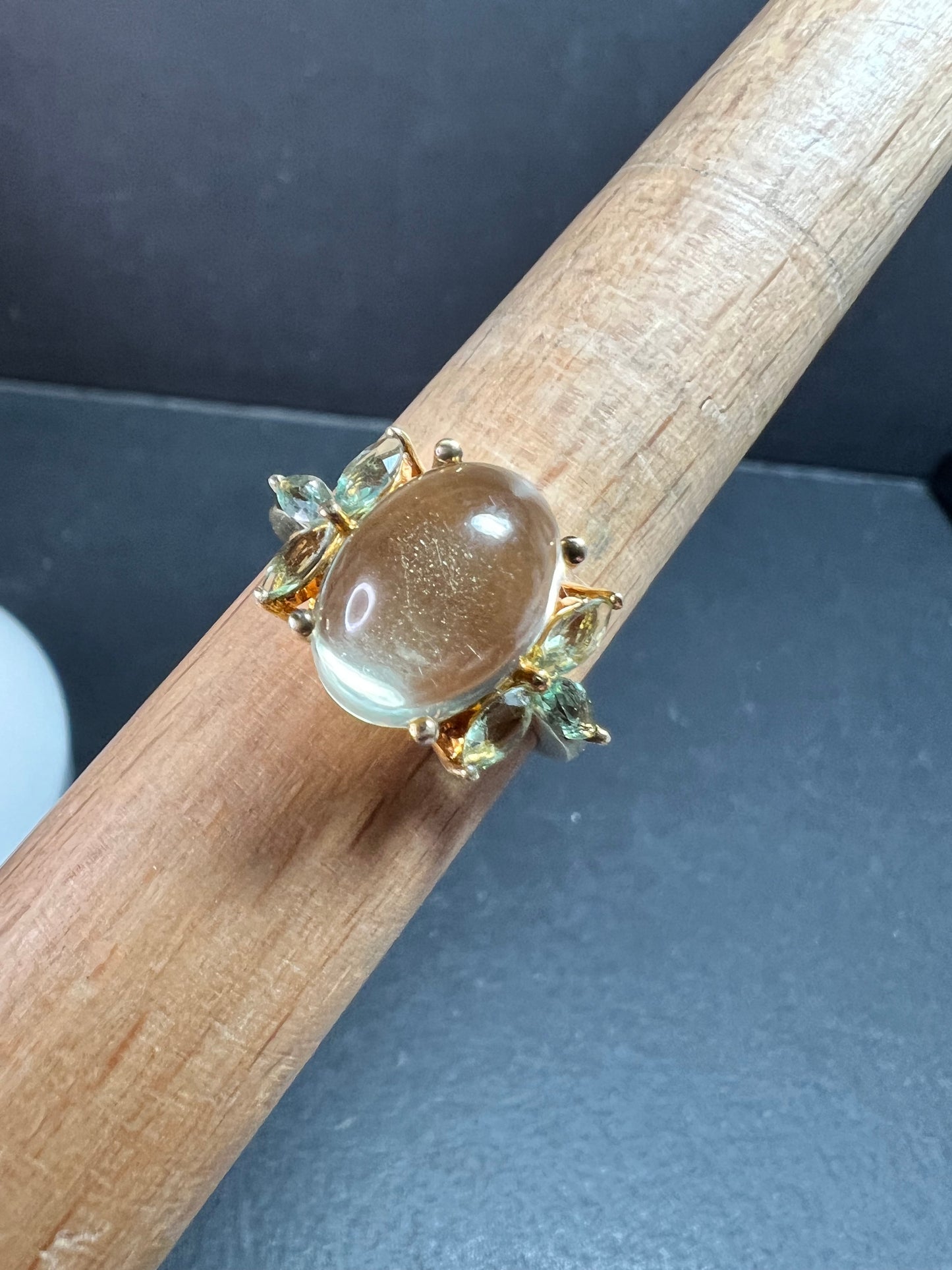 Champagne Quartz & Apatite Vermeil Ring Size 9
