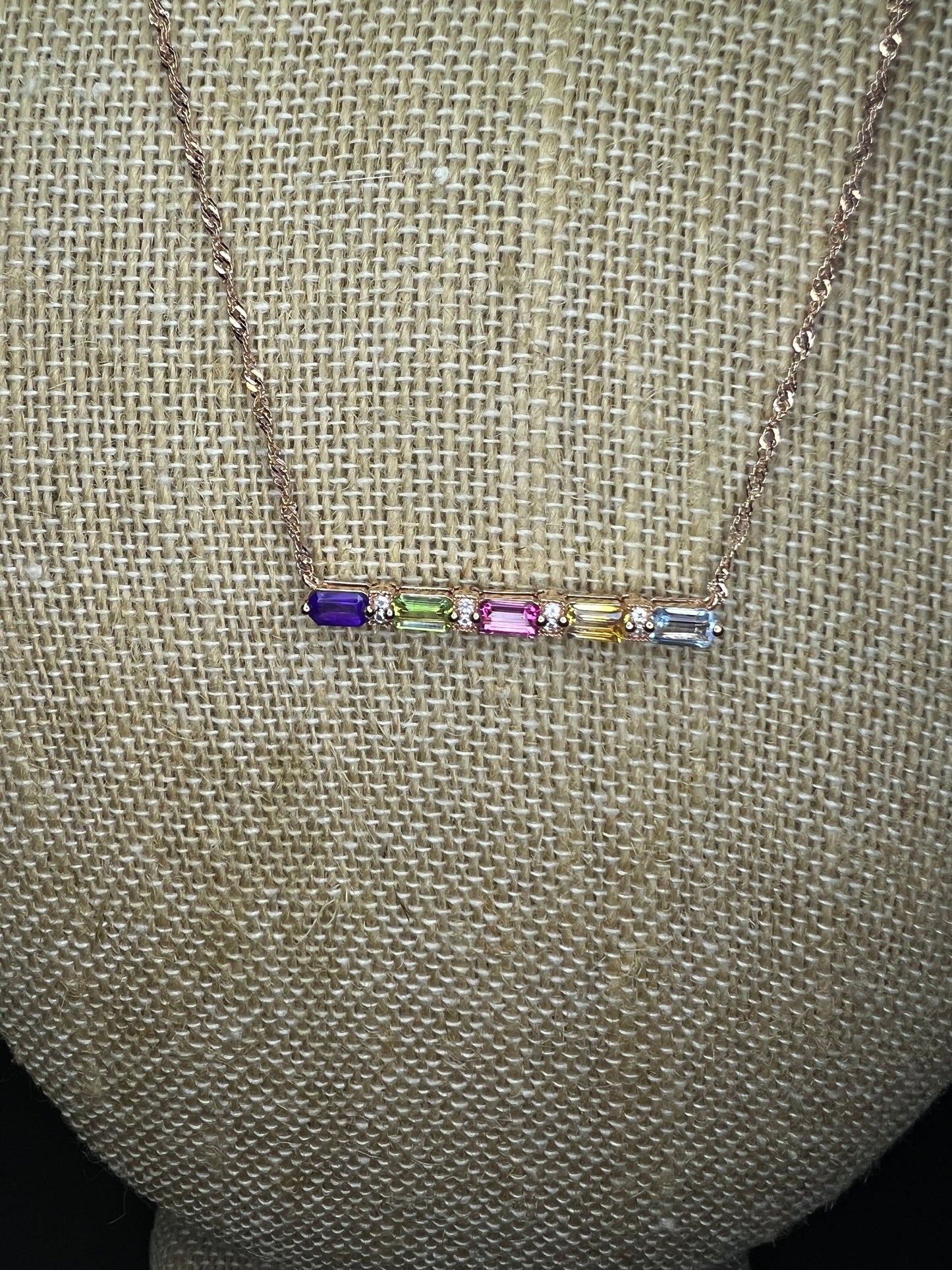 Multi stone bar necklace in 18k rose gold over sterling silver