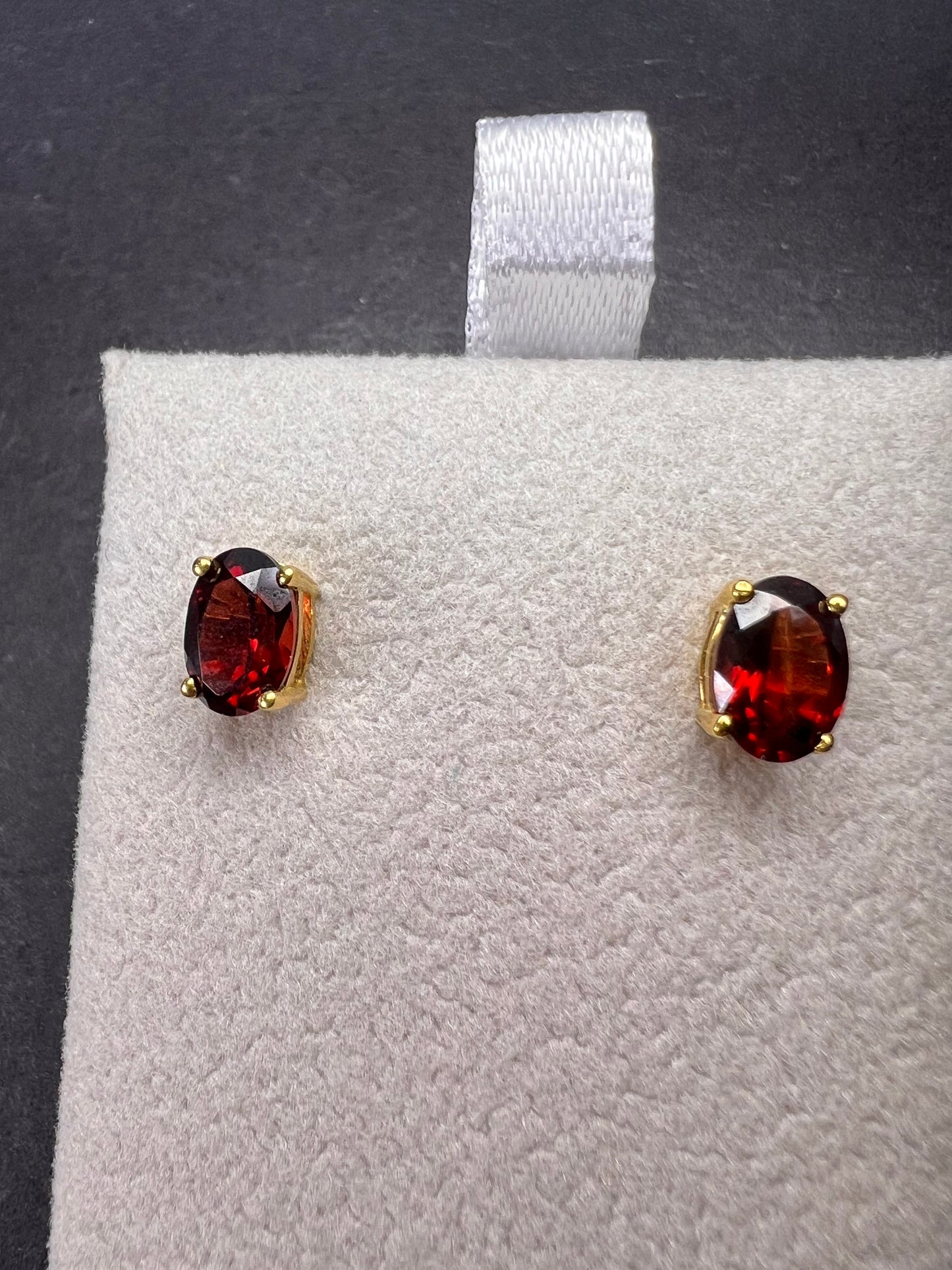 Mozambique garnet stud earrings in 14k yellow gold over sterling silver 2.0 ctw