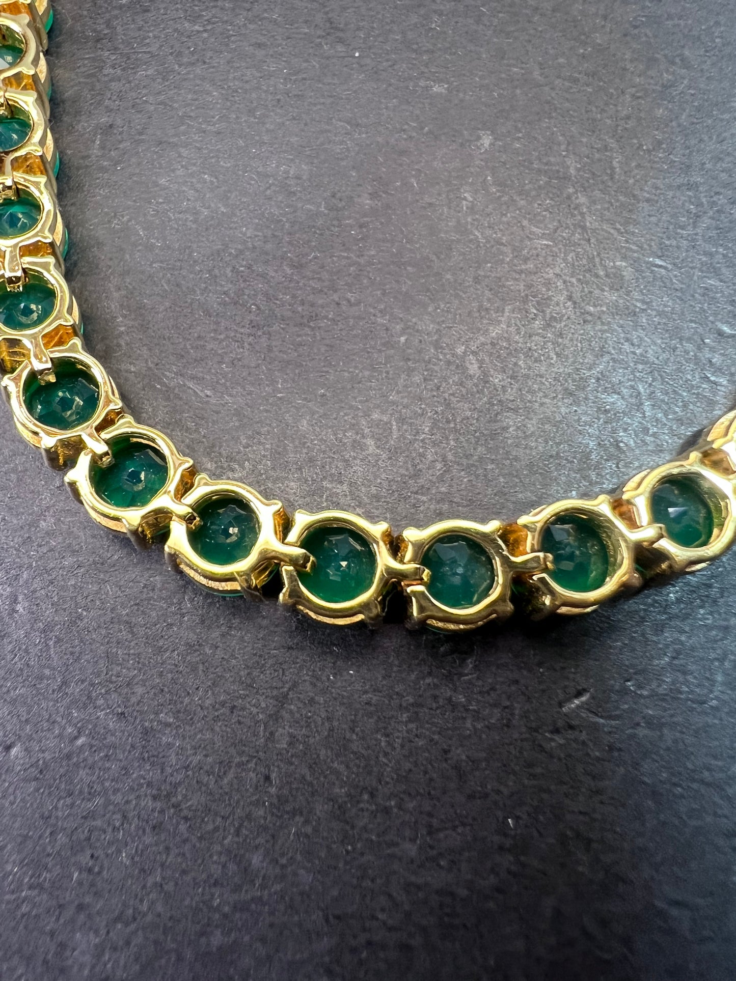 Green onyx tennis bracelet gold over sterling