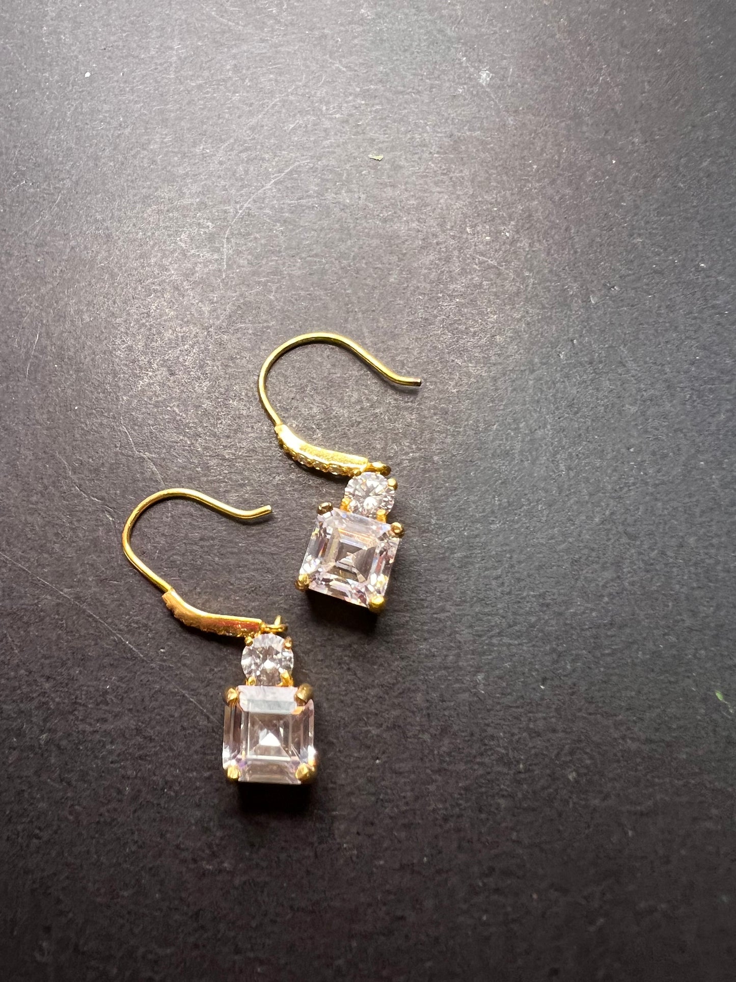 White Cubic Zirconia Asscher Cut 18k Yellow Gold Over Sterling Silver Dangle Earrings 9.40ctw