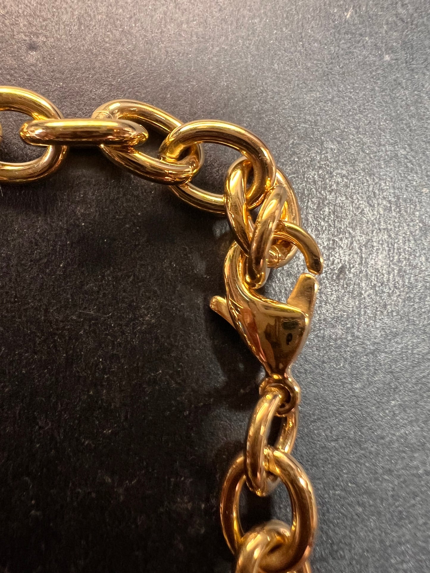 EDFORCE Gold Tone Stainless Steel Chunky Link Heart Charm Bracelet 7.5" NWOT