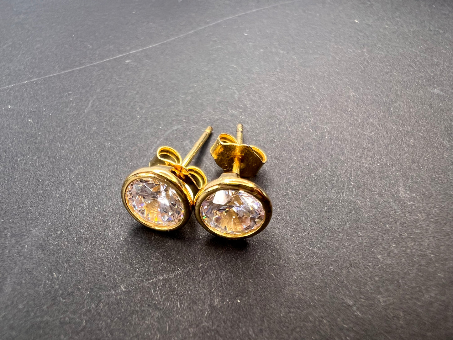 7mm CZ gold over sterling silver stud earrings