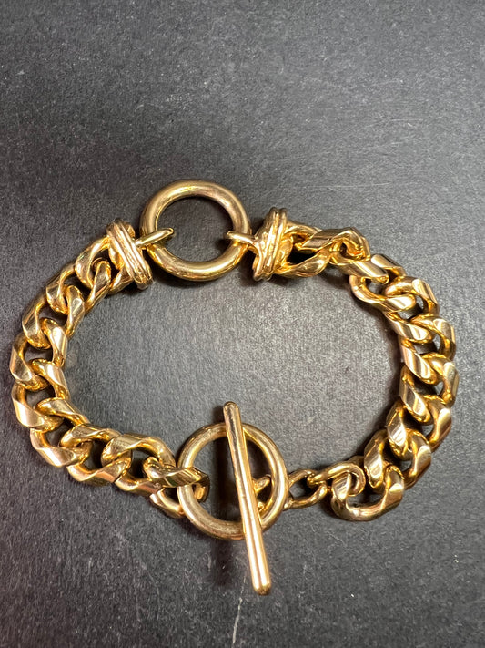 Chunky Gold Tone Curb Chain O-Ring Toggle Clasp Bracelet Costume Jewelry