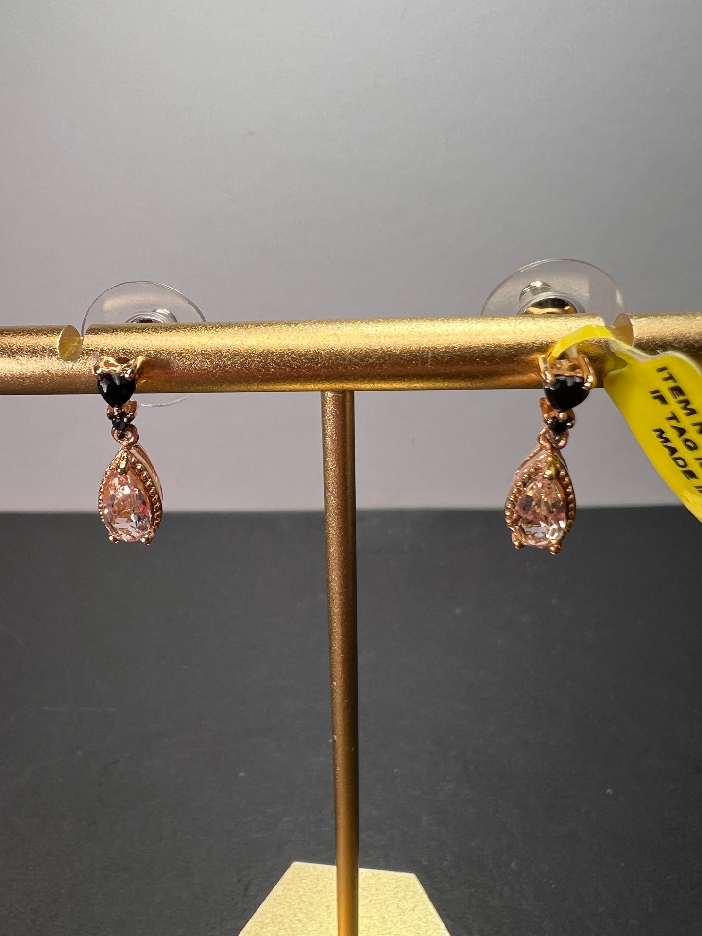 Peach morganite and black spinel heart rose gold over sterling silver earrings