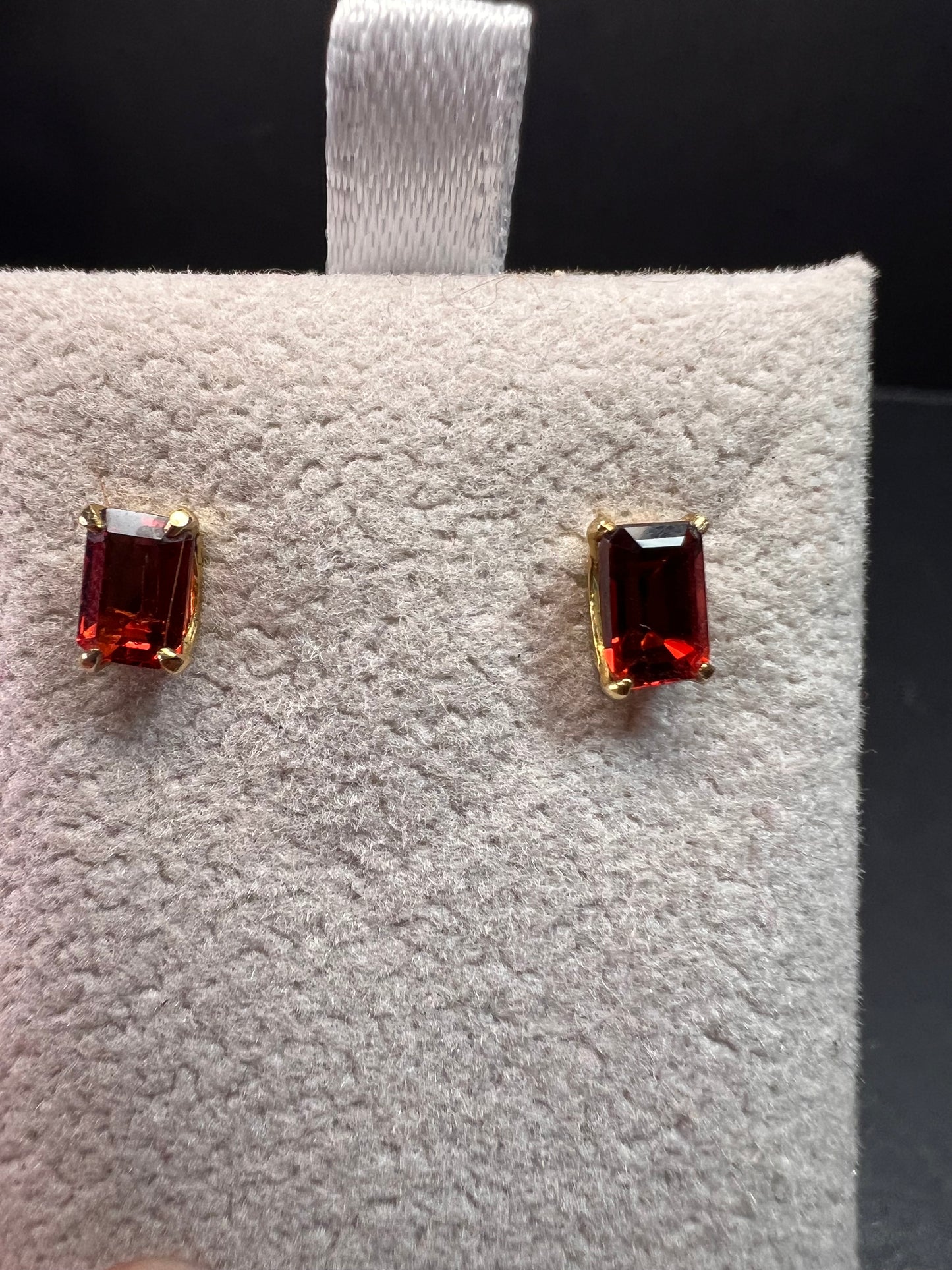 14k Gold Emerald-Cut Garnet Stud Earrings