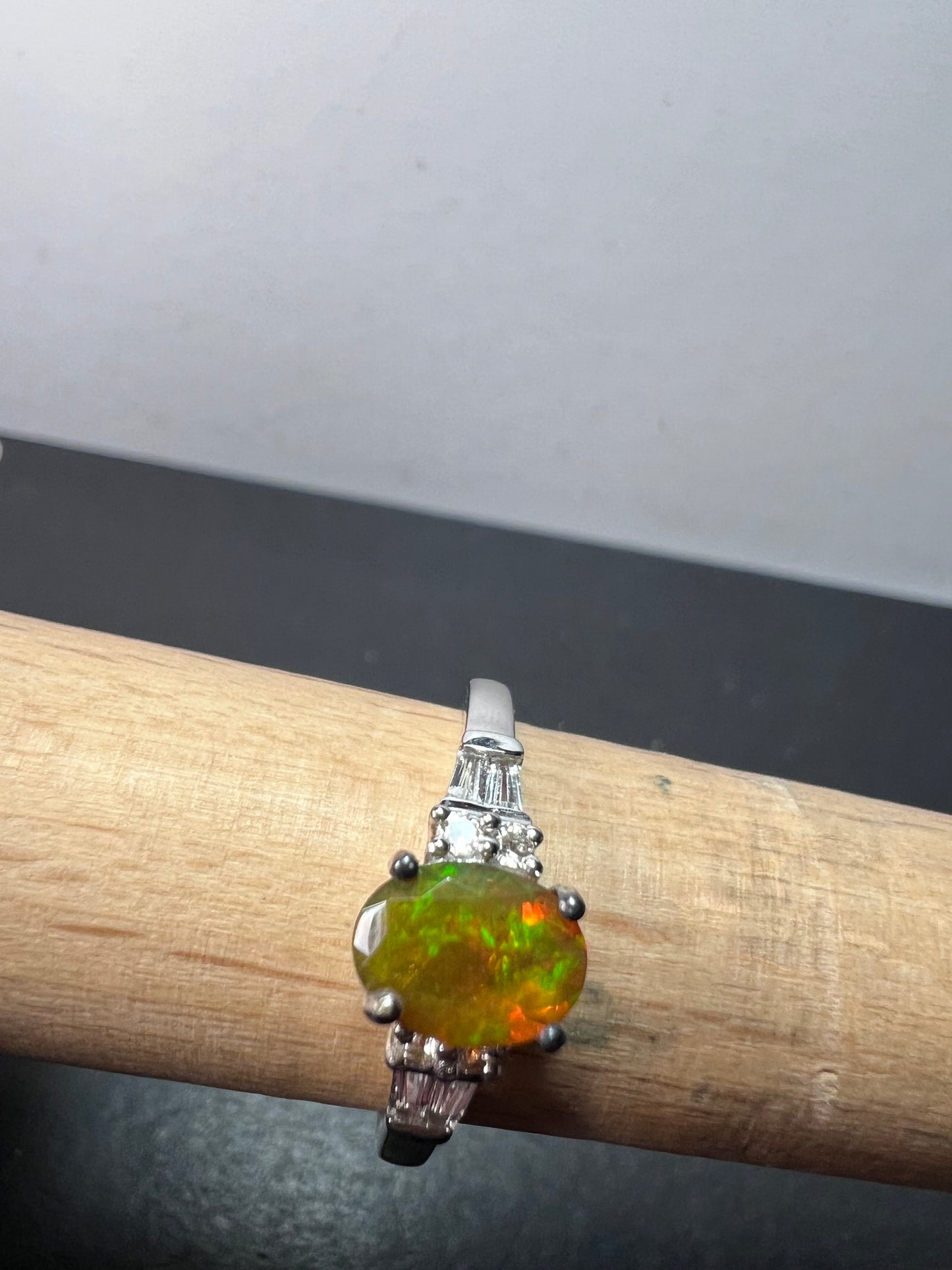 Ethiopian opal and white topaz sterling silver ring size 9