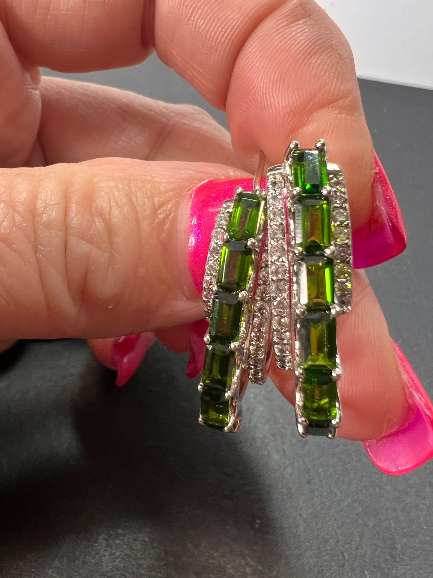 Chrome diopside platinum over sterling hoop earrings