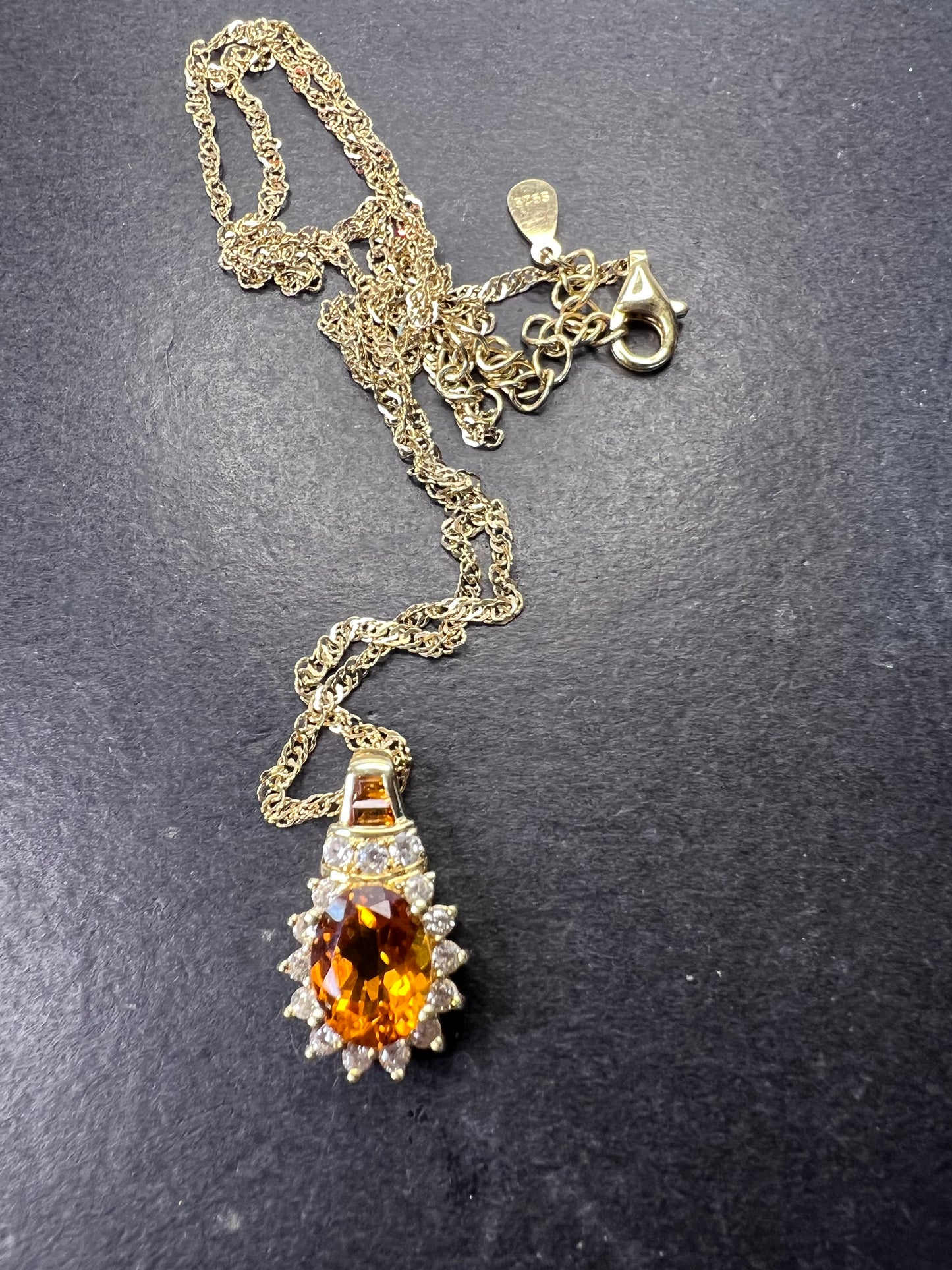 Mandarin citrine and white topaz halo pendant necklace in 14k gold over sterling silver