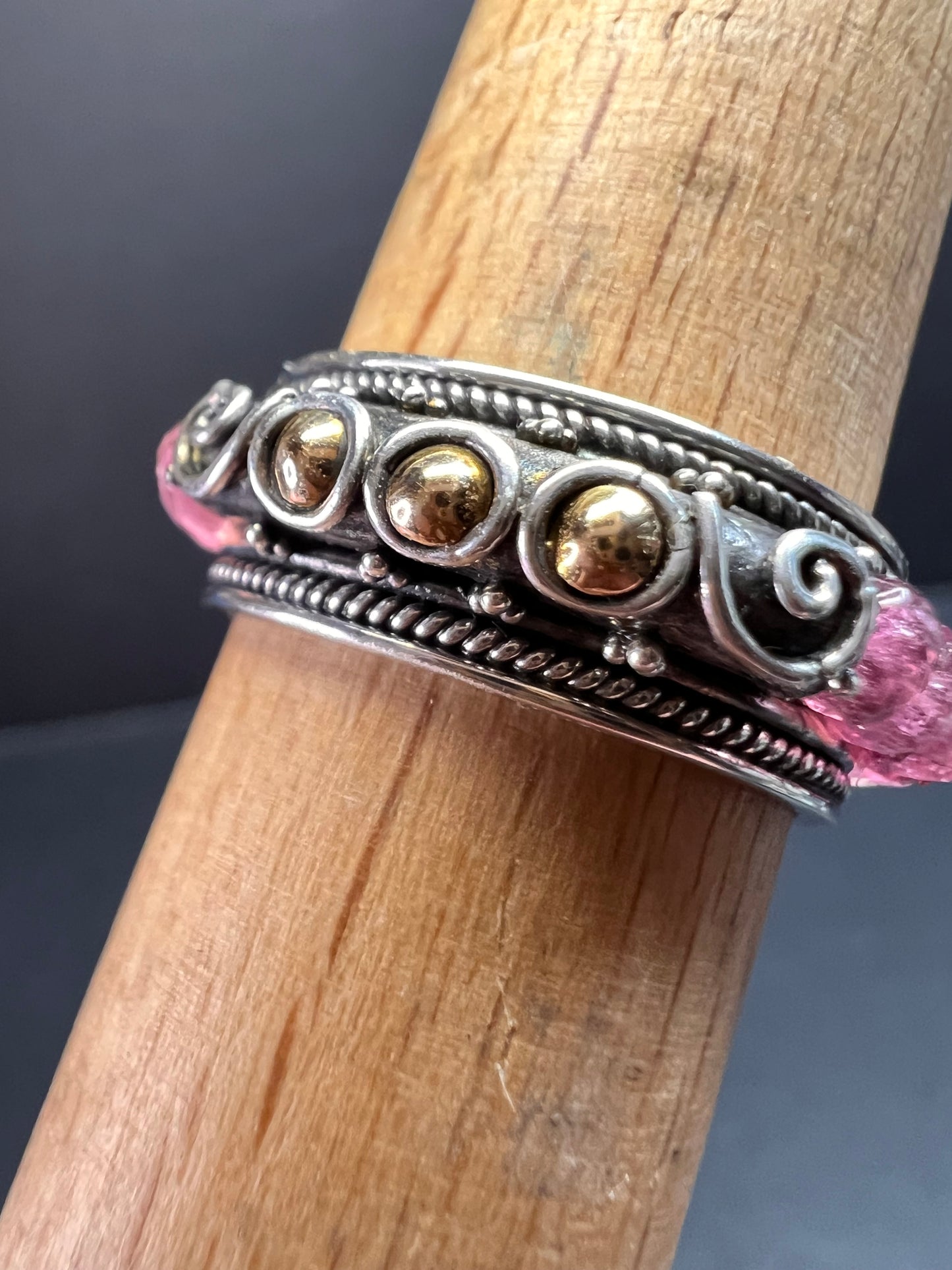 Vintage Suarti pink tourmaline Bali sterling silver 18k gold ring size 9