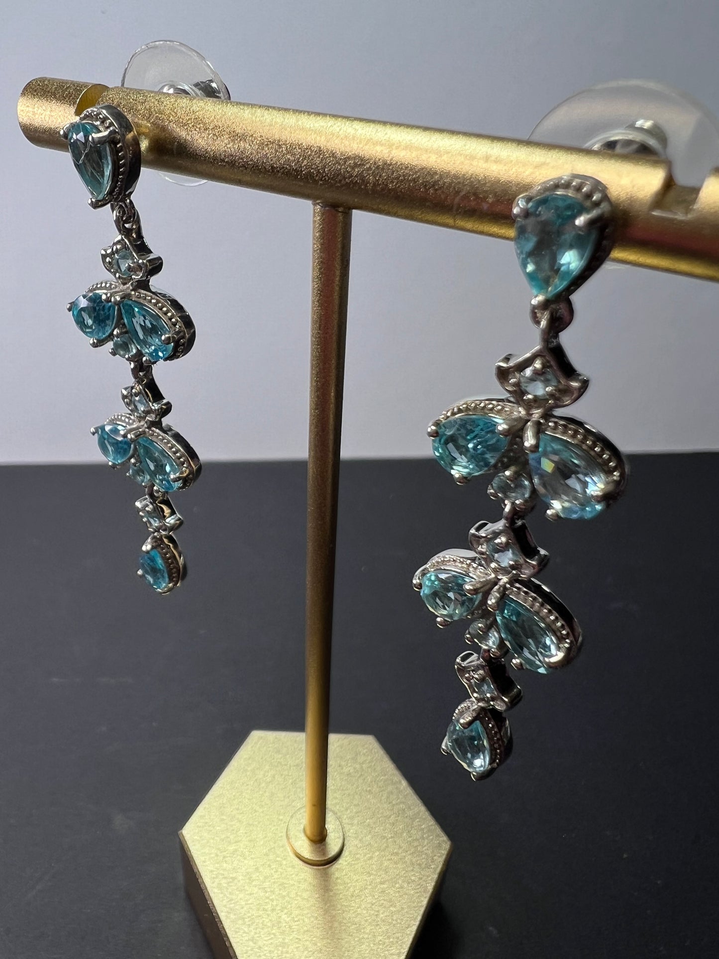 Blue apatite sterling silver chandelier earrings