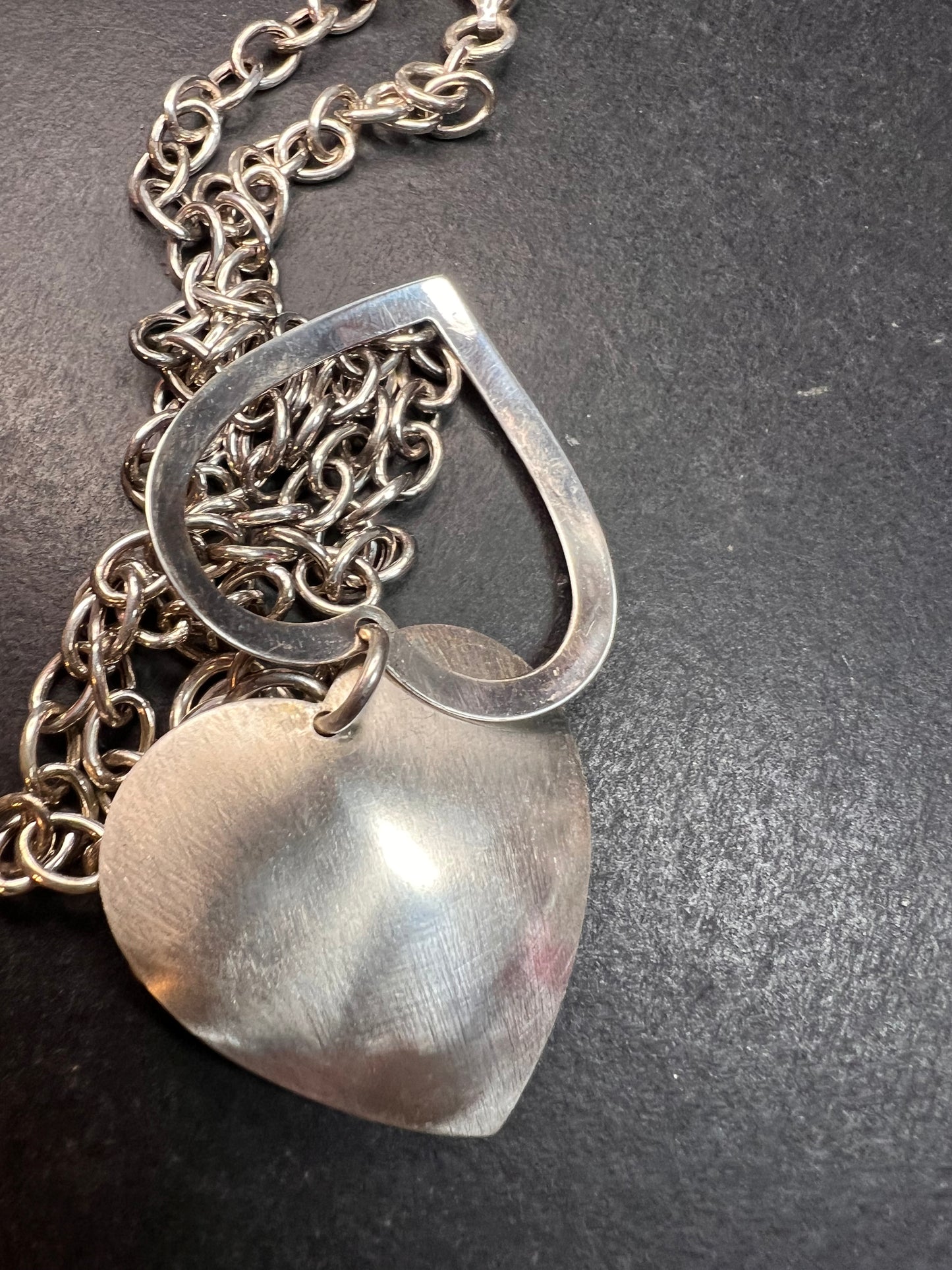 Vintage sterling silver heart framed pendant and chain necklace