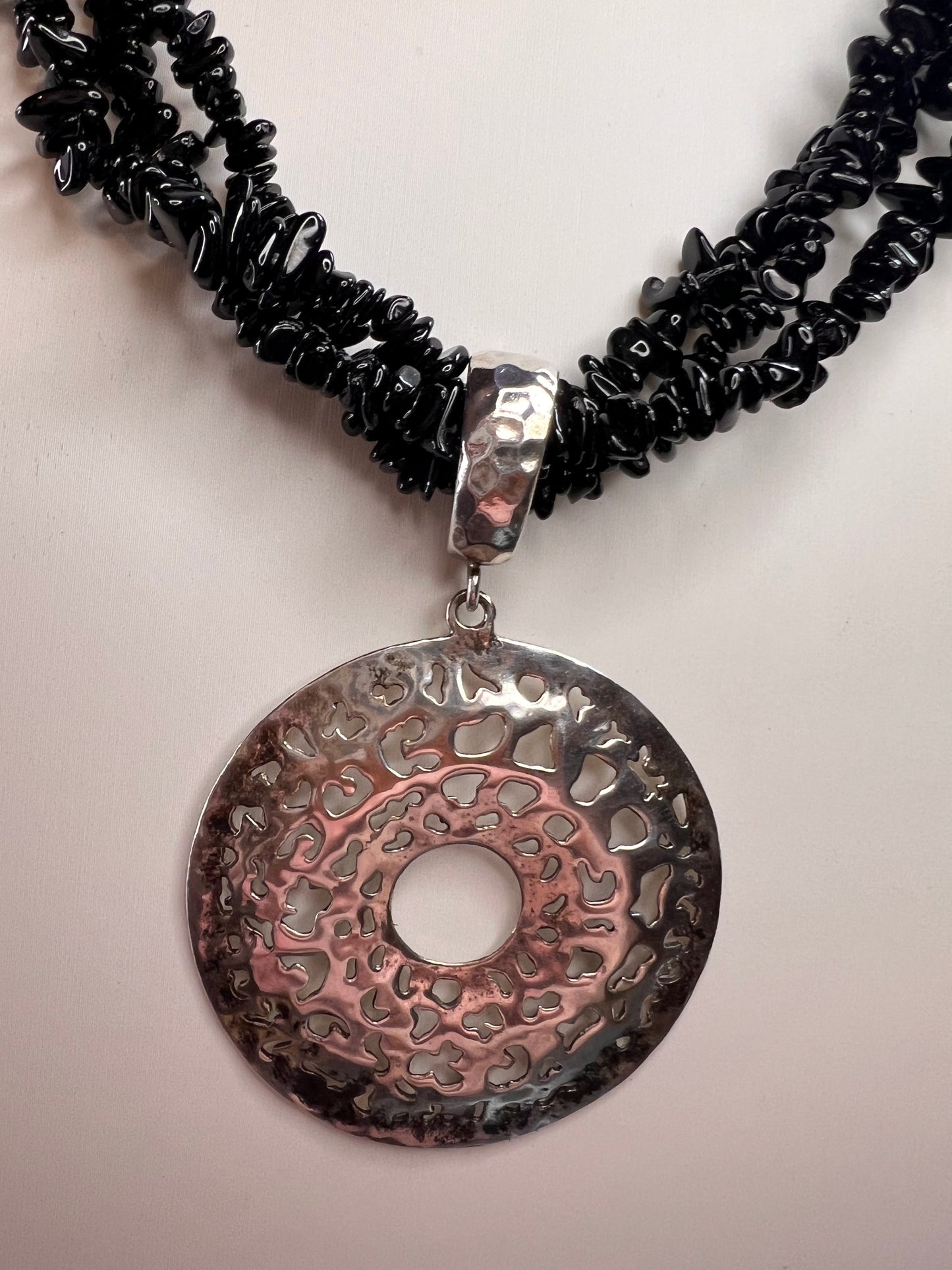 NEW Black tourmaline multi strand sterling silver necklace