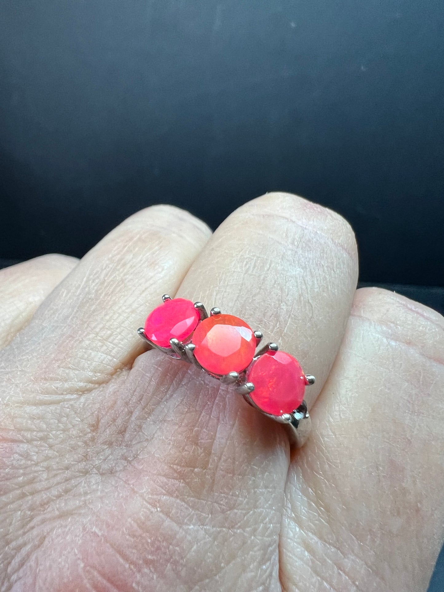 Sterling Silver Neon Pink Opal Ring Size 9 Topaz 925