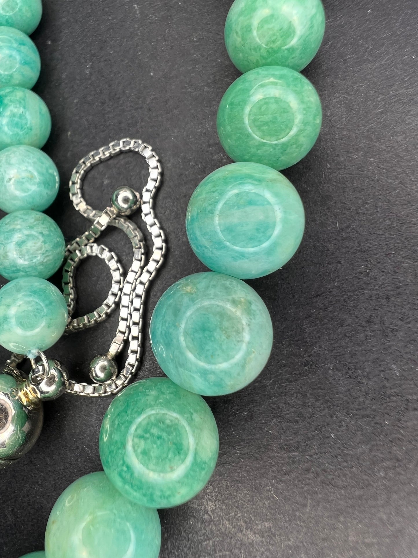 Amazonite beaded bolo necklace with sterling clasp and slide adjustments